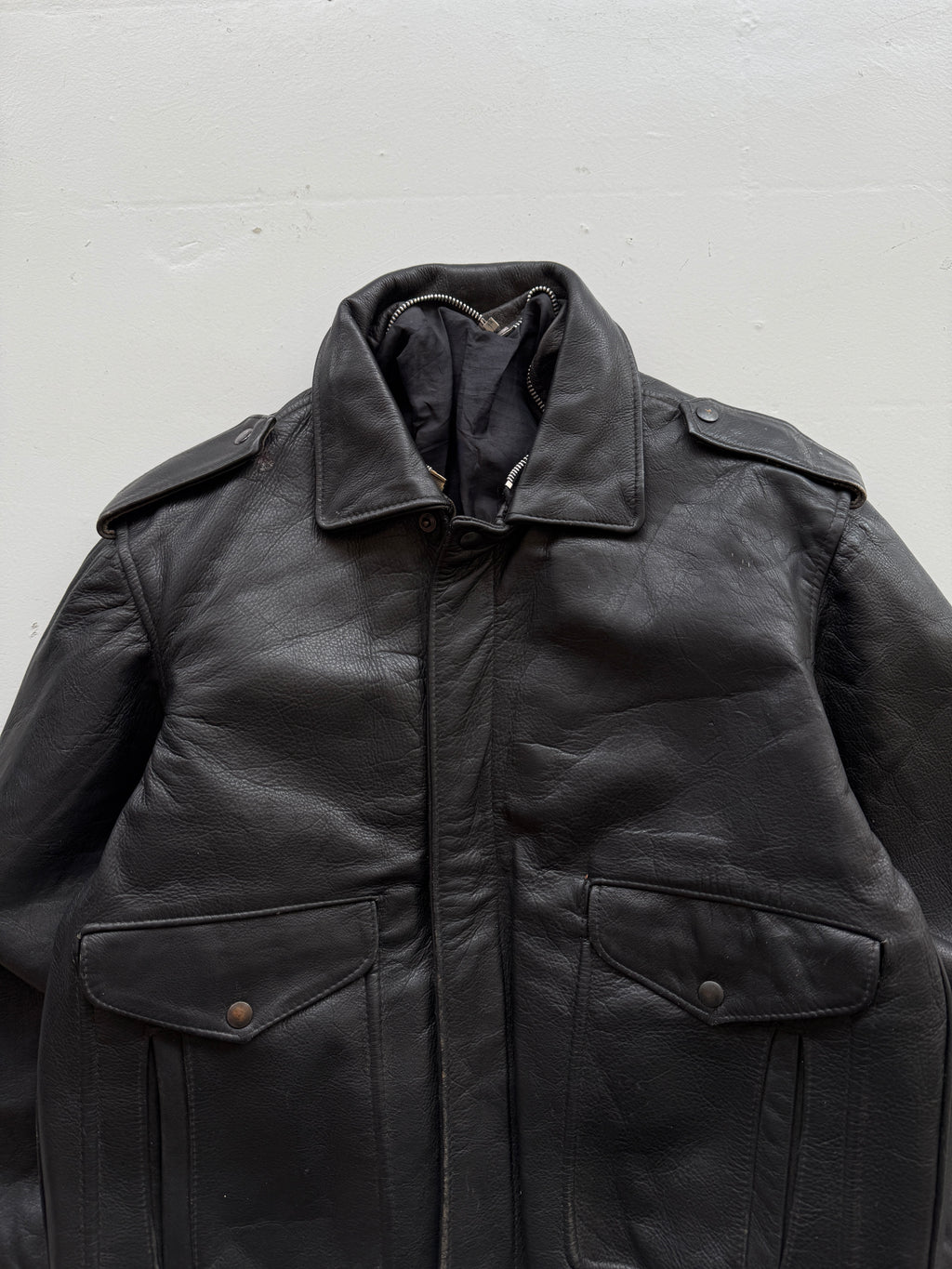 Black A2 Leather Vintage Aviation Bomber Jacket 003 - Medium