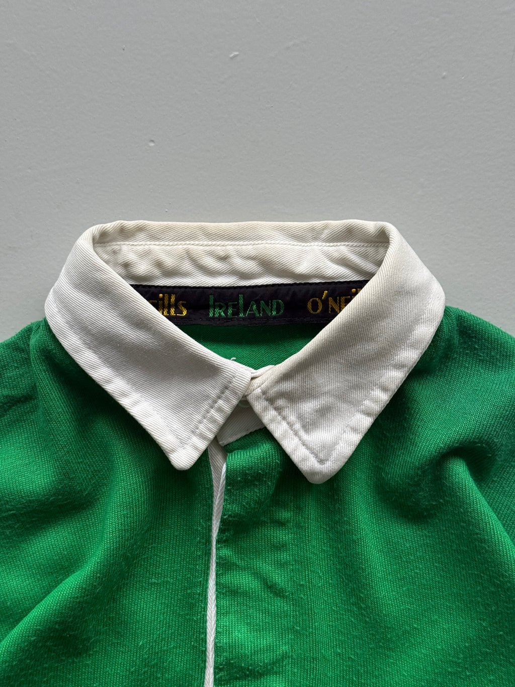 Green Ireland 80's Vintage O'Neills Long Sleeve Rugby Polo Jersey - Medium