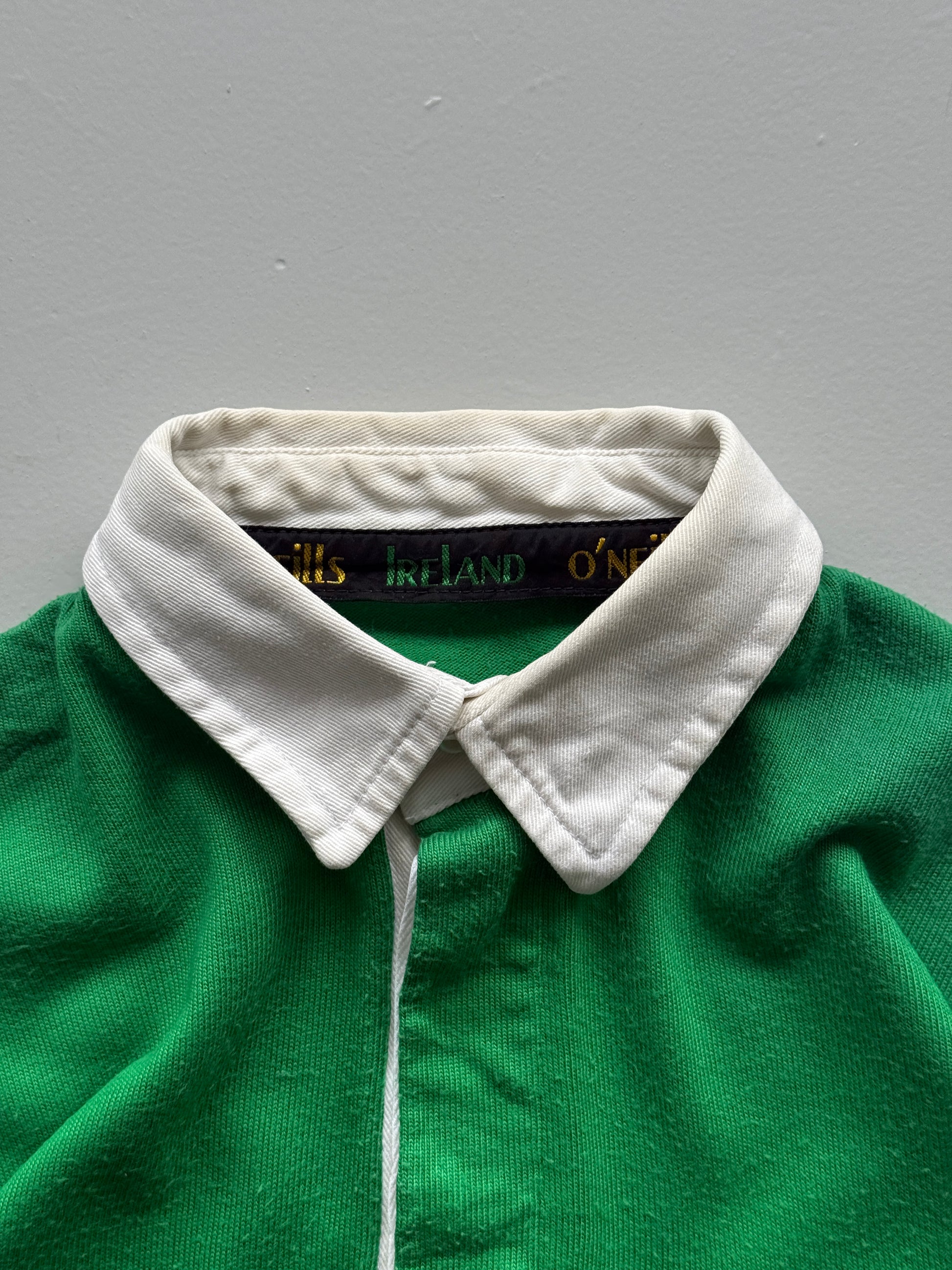 Green Ireland 80's Vintage O'Neills Long Sleeve Rugby Polo Jersey - Medium