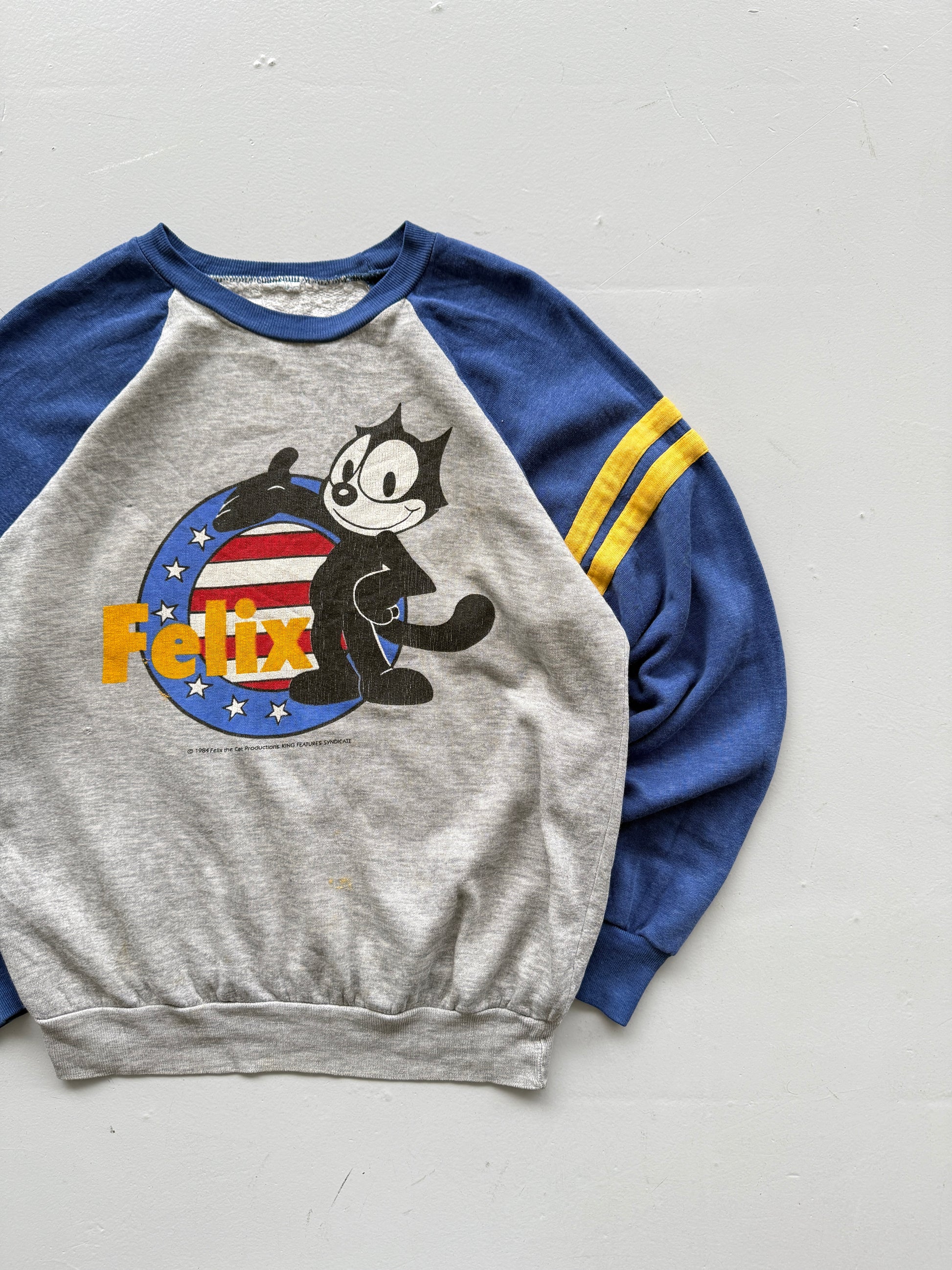 Grey Felix 80's Vintage Graphic Cartoon Raglan Sleeve Sweatshirt - Small