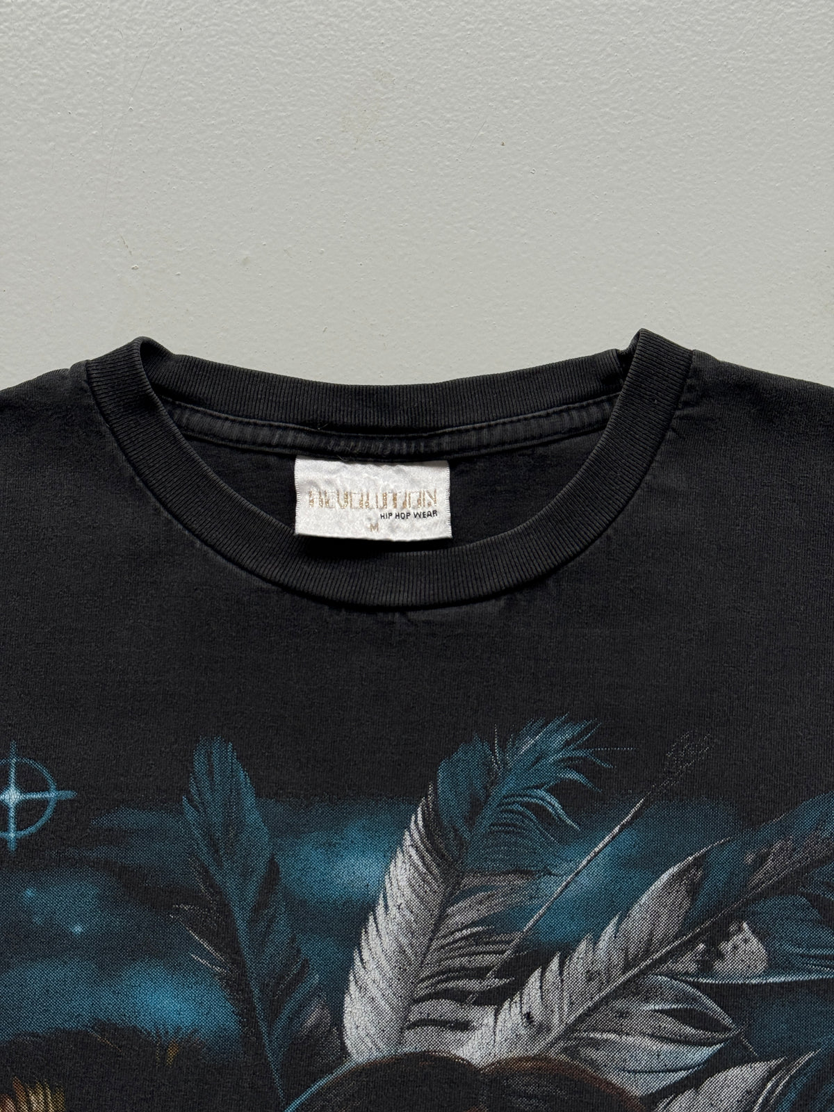 Faded Black Native American Chief 90's Vintage Graphic T-Shirt - Medium