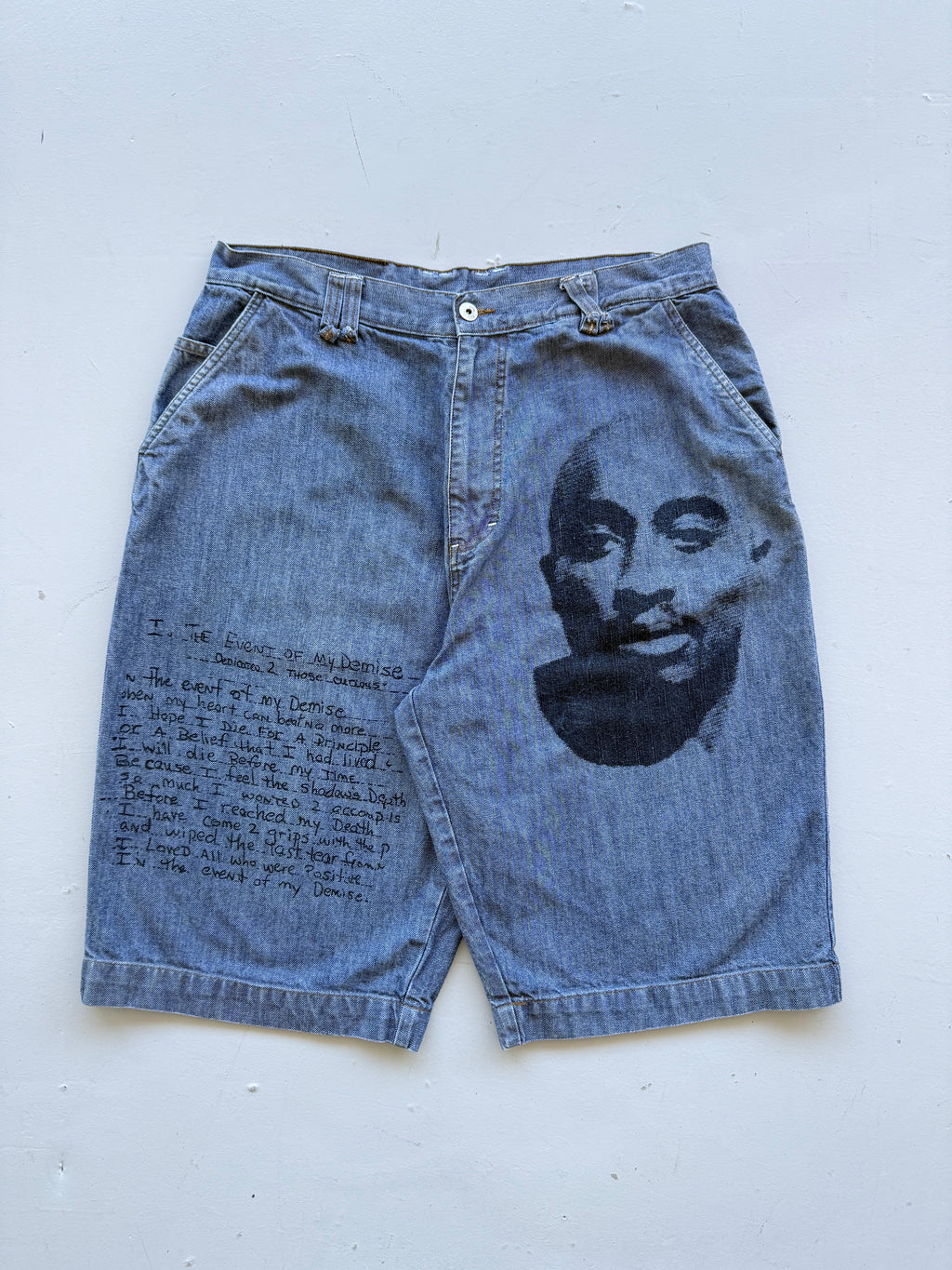 Light Blue 90's Vintage Tupac Hip Hop Denim Jean Shorts - W36 x L13