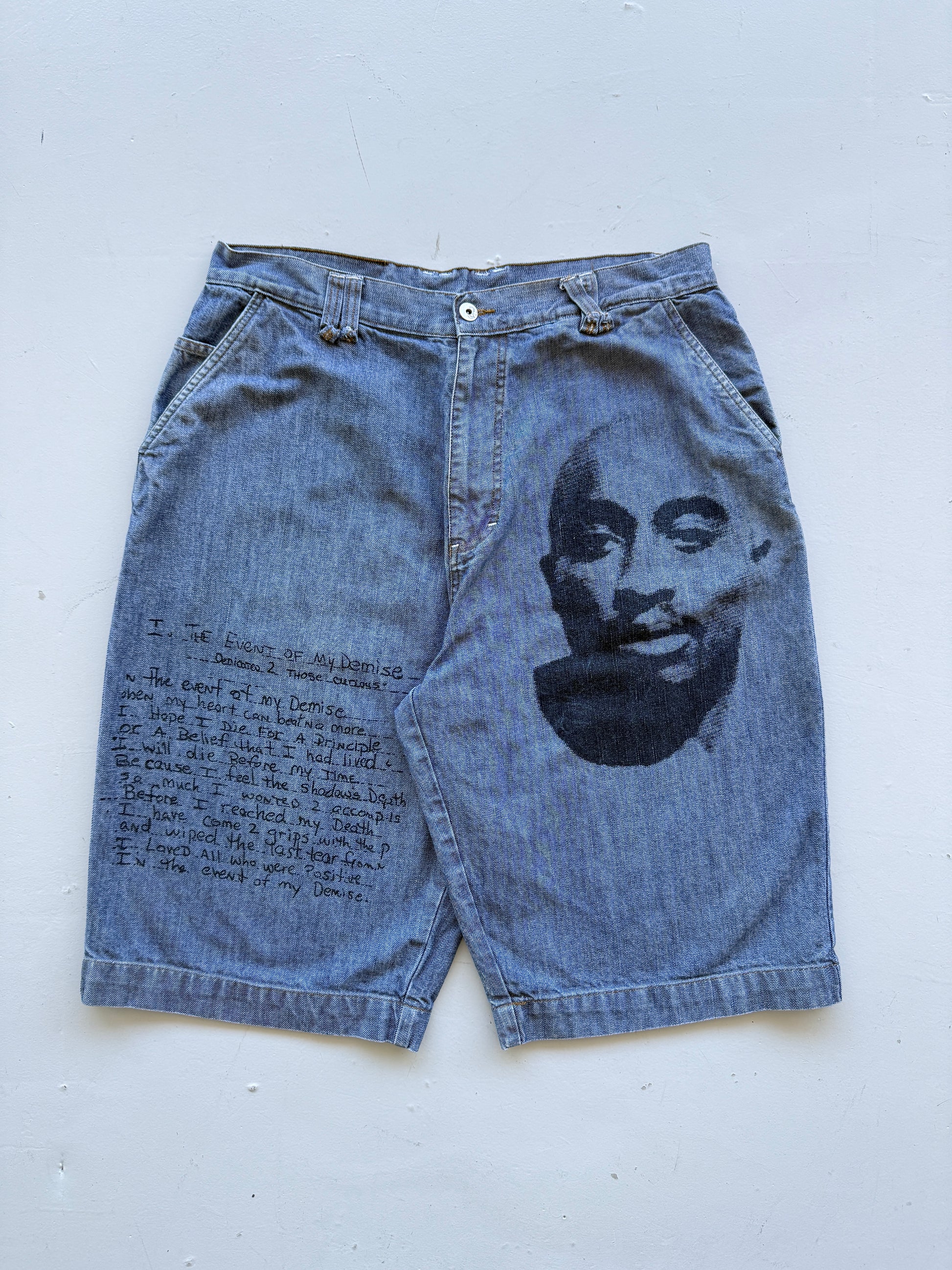 Light Blue 90's Vintage Tupac Hip Hop Denim Jean Shorts - W36 x L13