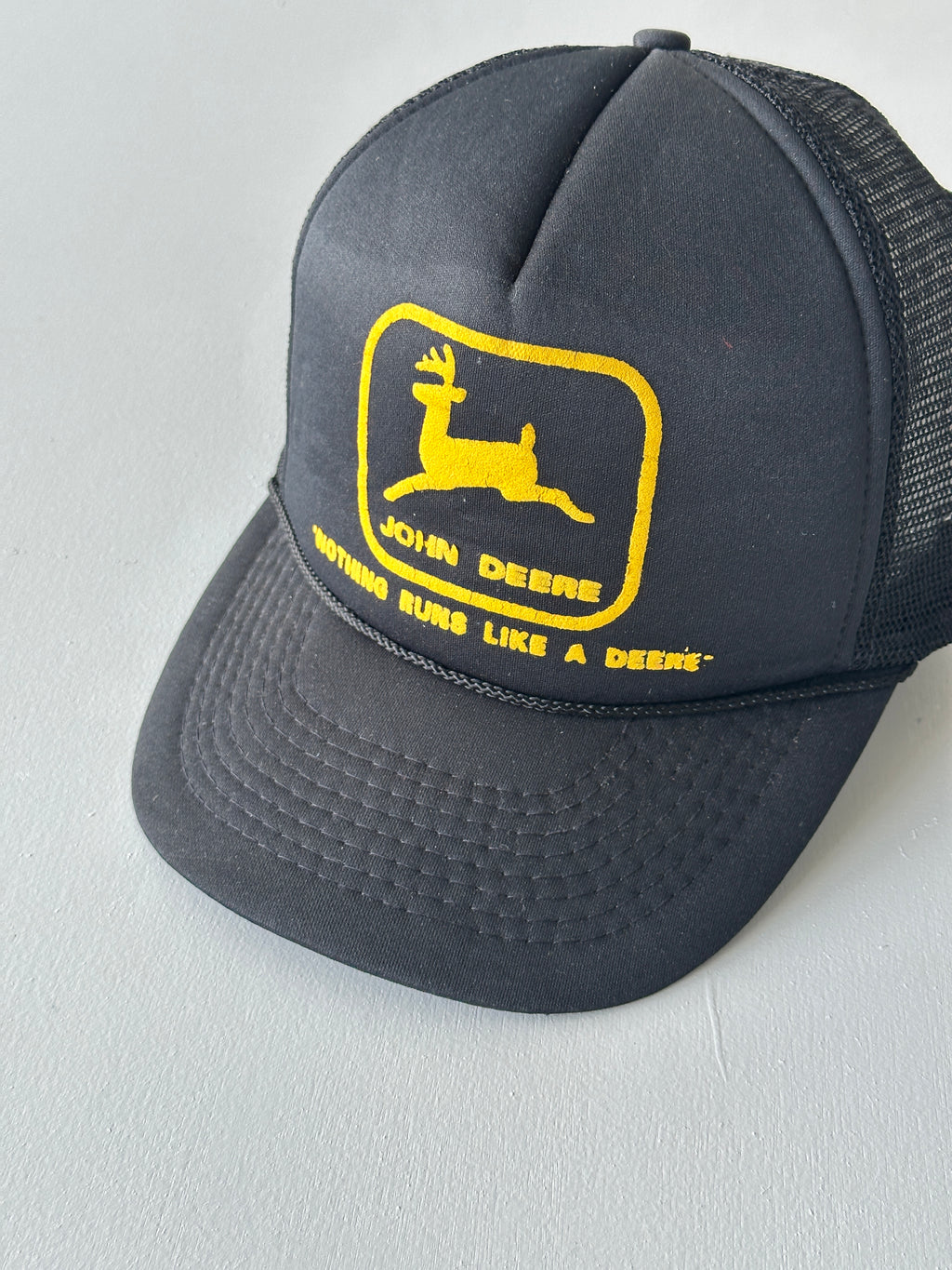 Black John Deere 80's Vintage Foam and Mesh SnapBack Trucker Cap