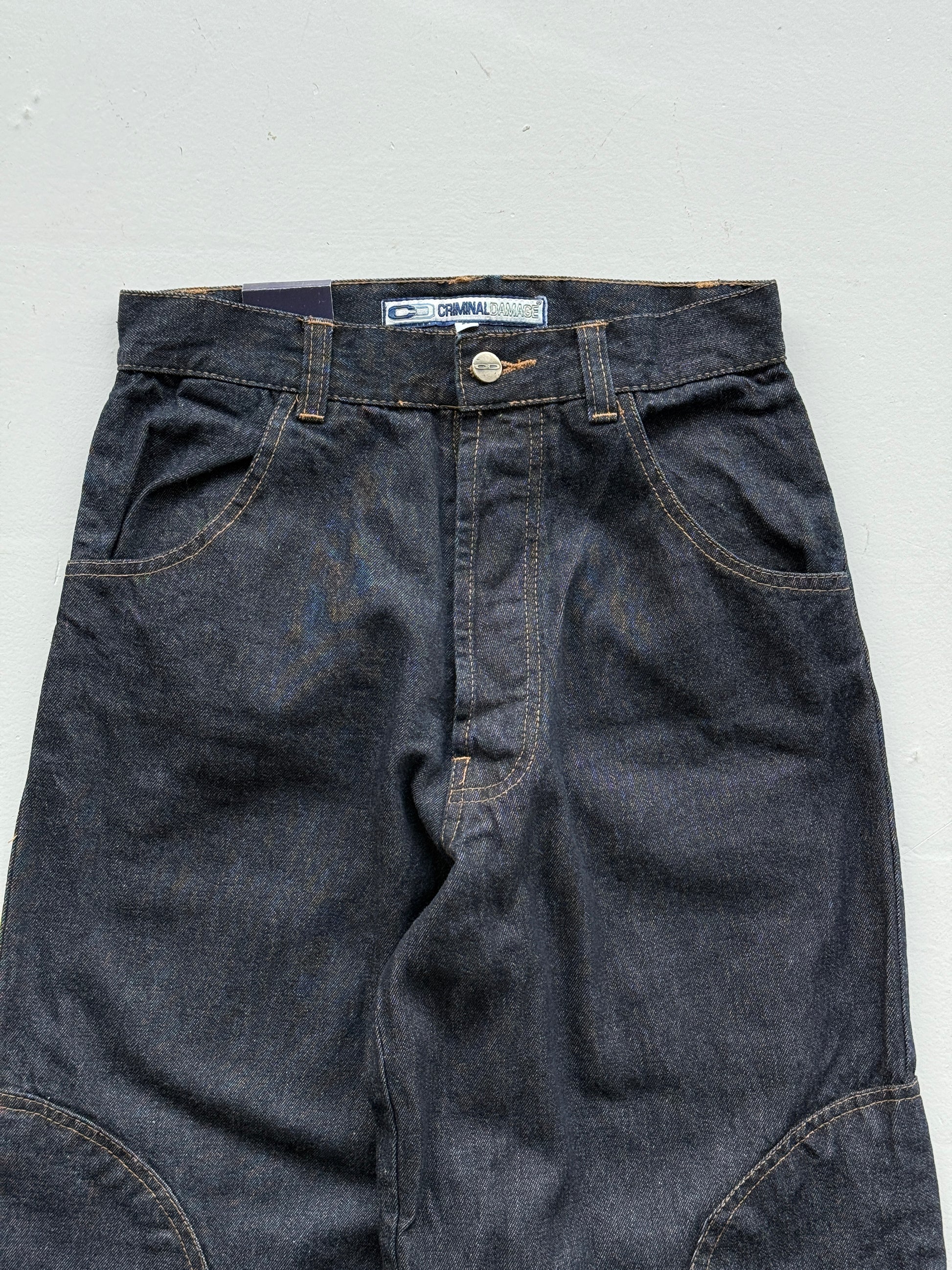 Navy Criminal Damage Y2K Vintage Wide Leg Baggy Jeans - W26 x L31