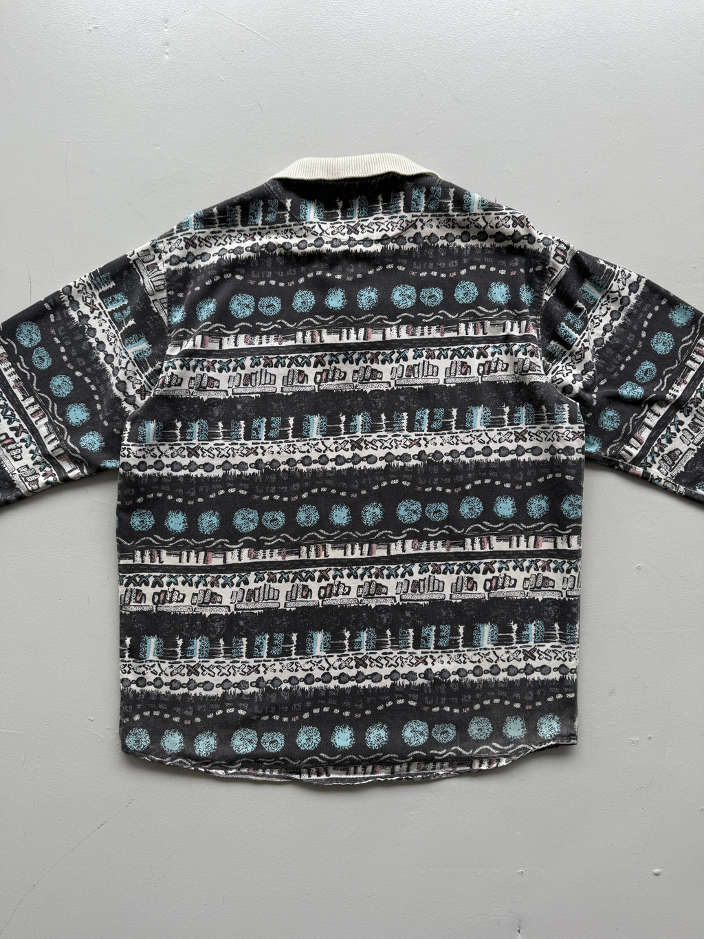 Striped Pattern Studio Shirt 80's Vintage Quarter Zip Pullover - XL