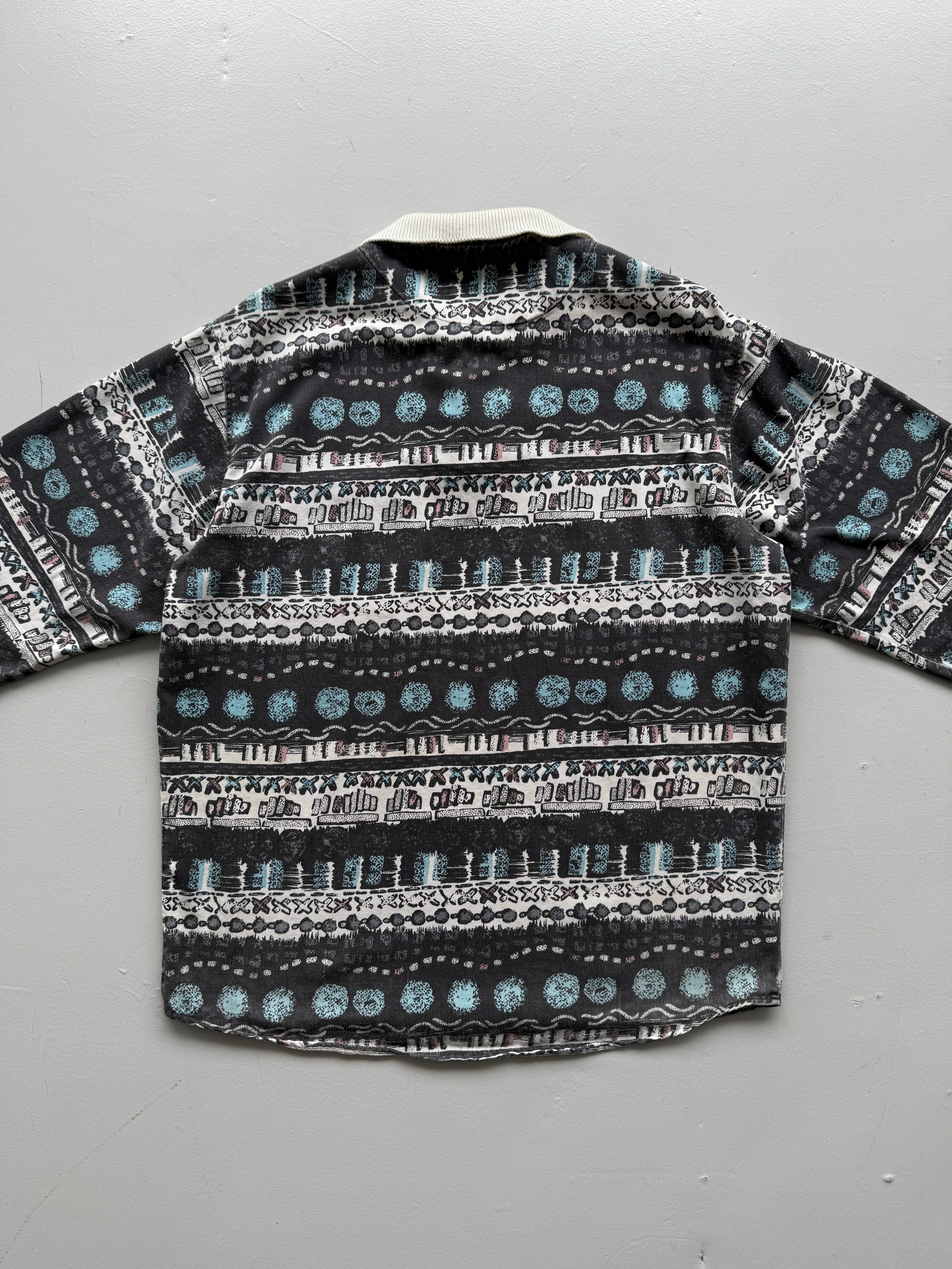 Striped Pattern Studio Shirt 80's Vintage Quarter Zip Pullover - XL