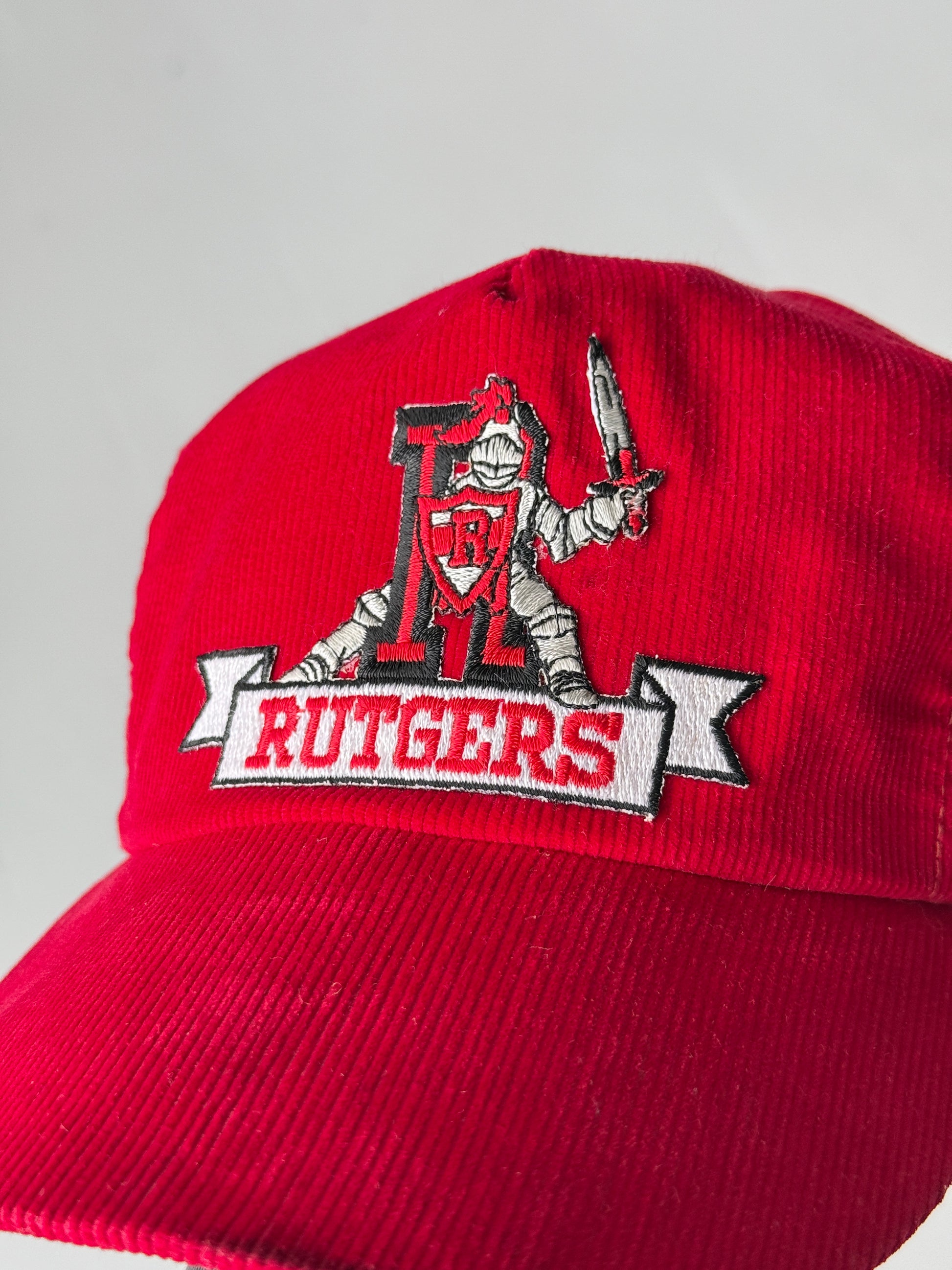 Red Rutgers Collage Vintage Corduroy SnapBack Trucker Cap
