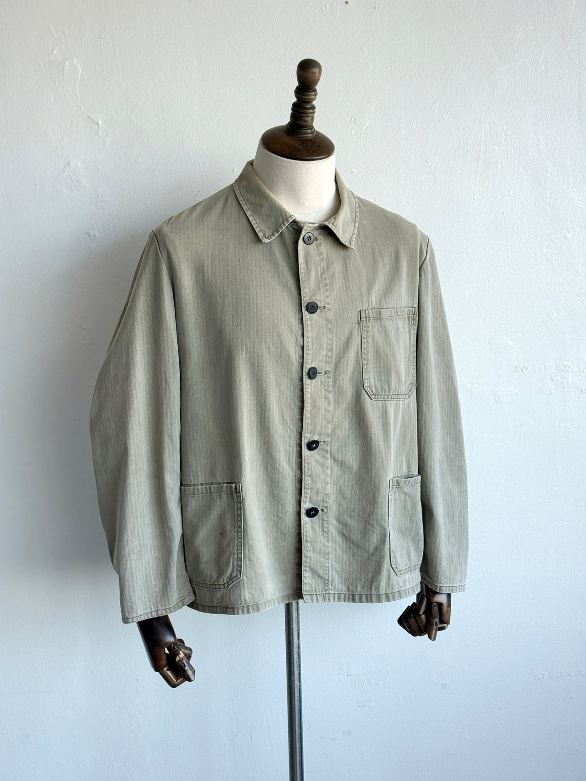 Faded Green French 1960s Vintage Workwear Chore Jacket CH453 - Medium