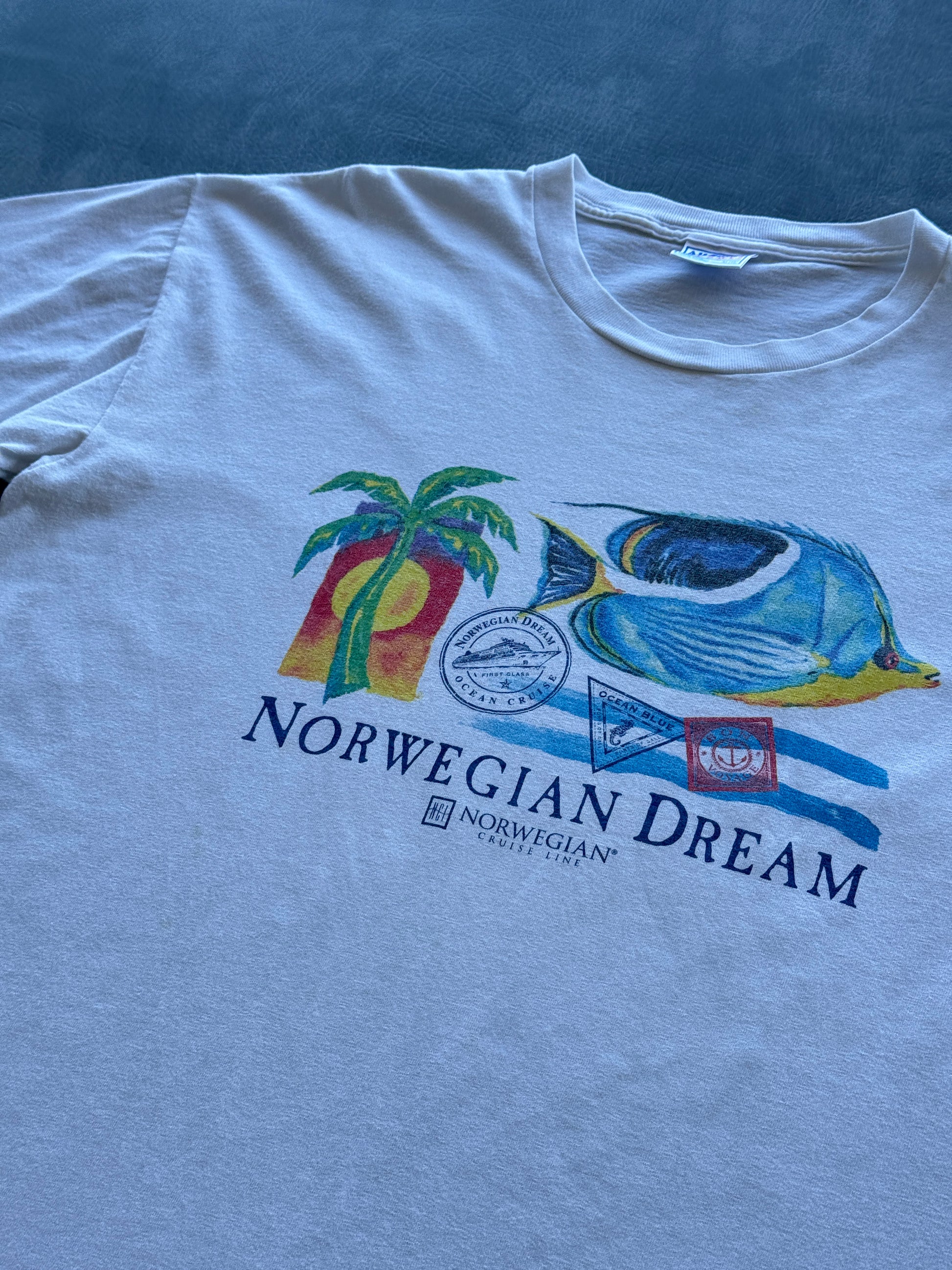 White Norwegian Cruise Line Dream 90's Vintage Graphic T-Shirt - XL