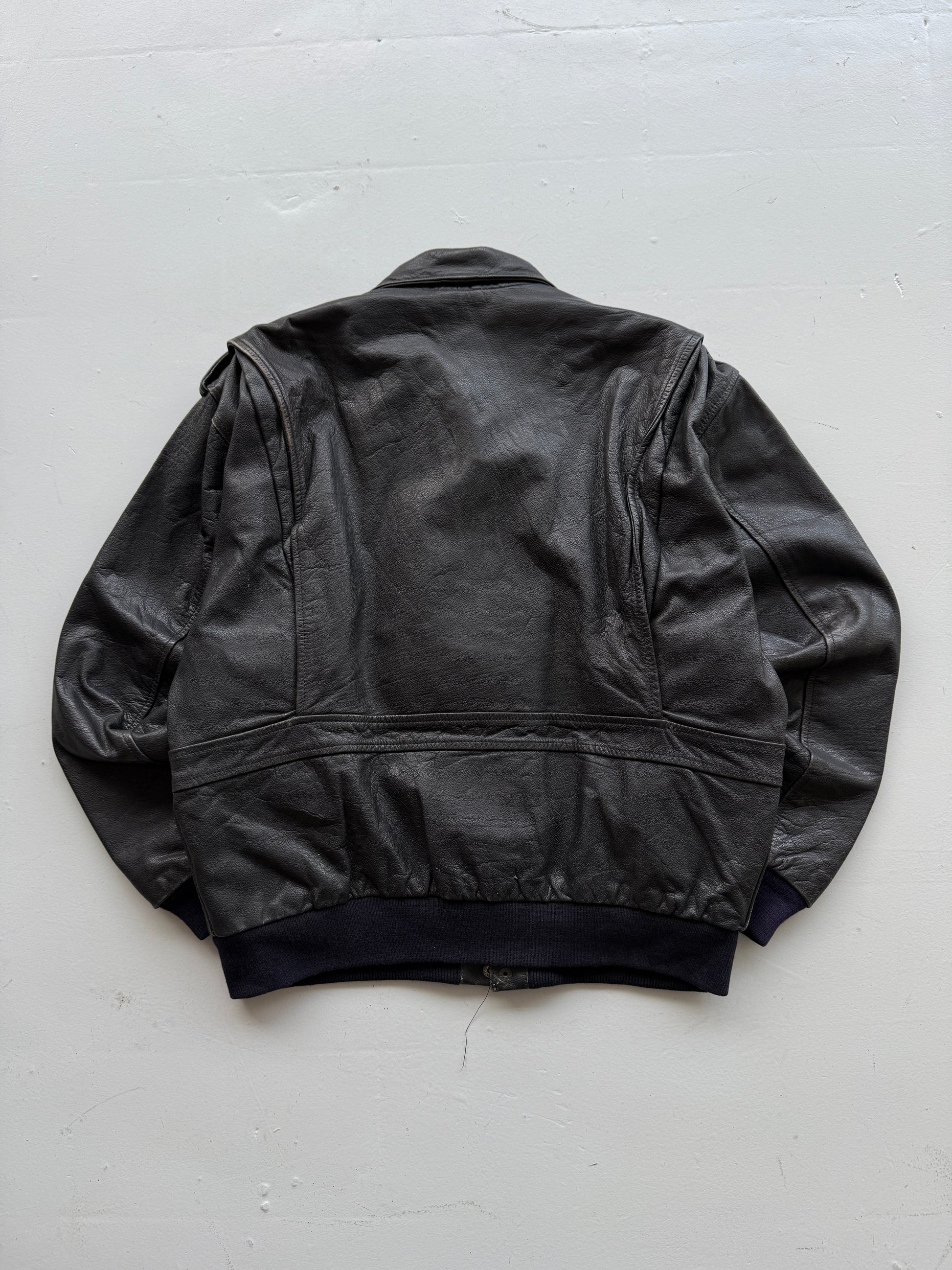 Black A2 Leather Vintage Aviation 90s Bomber Jacket - XL