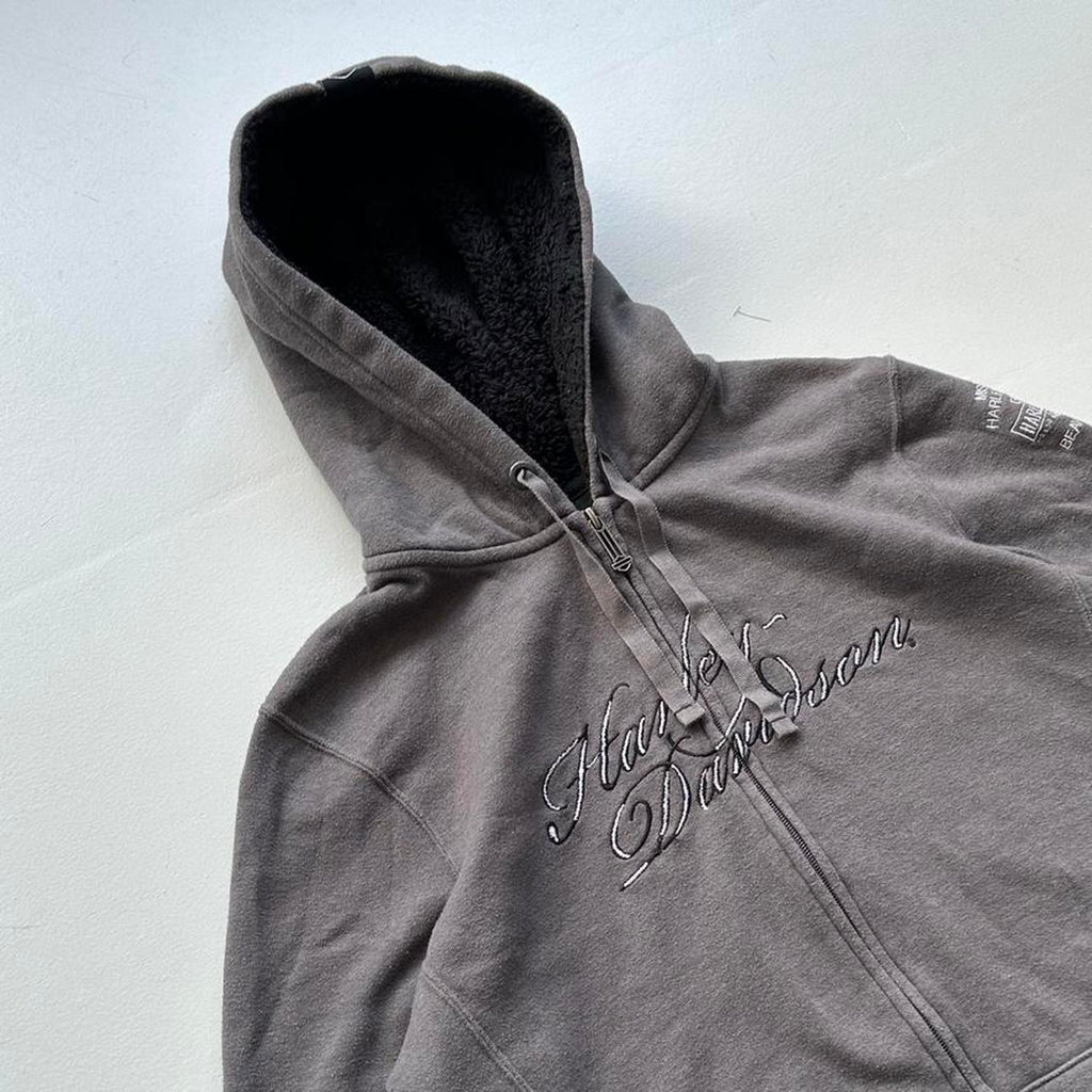 Grey Harley Y2K Vintage Hoodie - Large 10/12