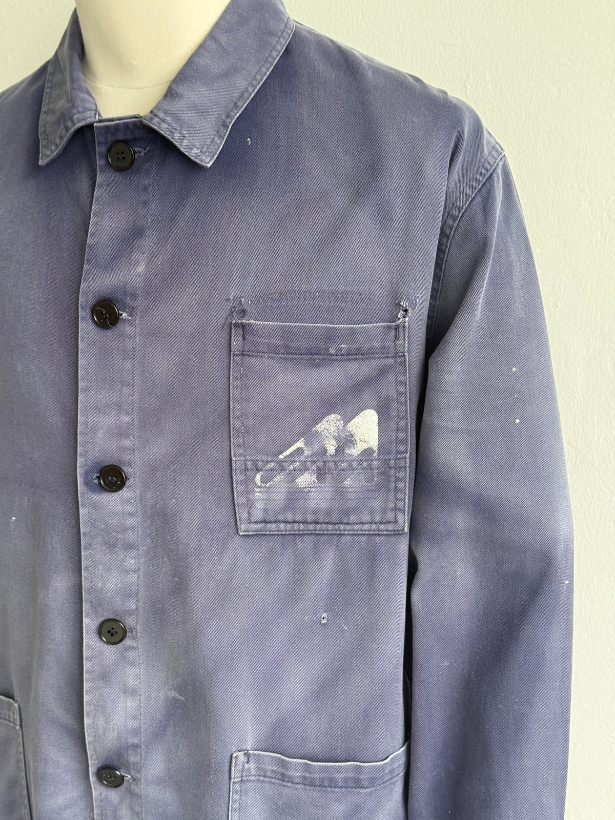 Faded Blue French 1970s Vintage Workwear Chore Jacket CH451 - Medium
