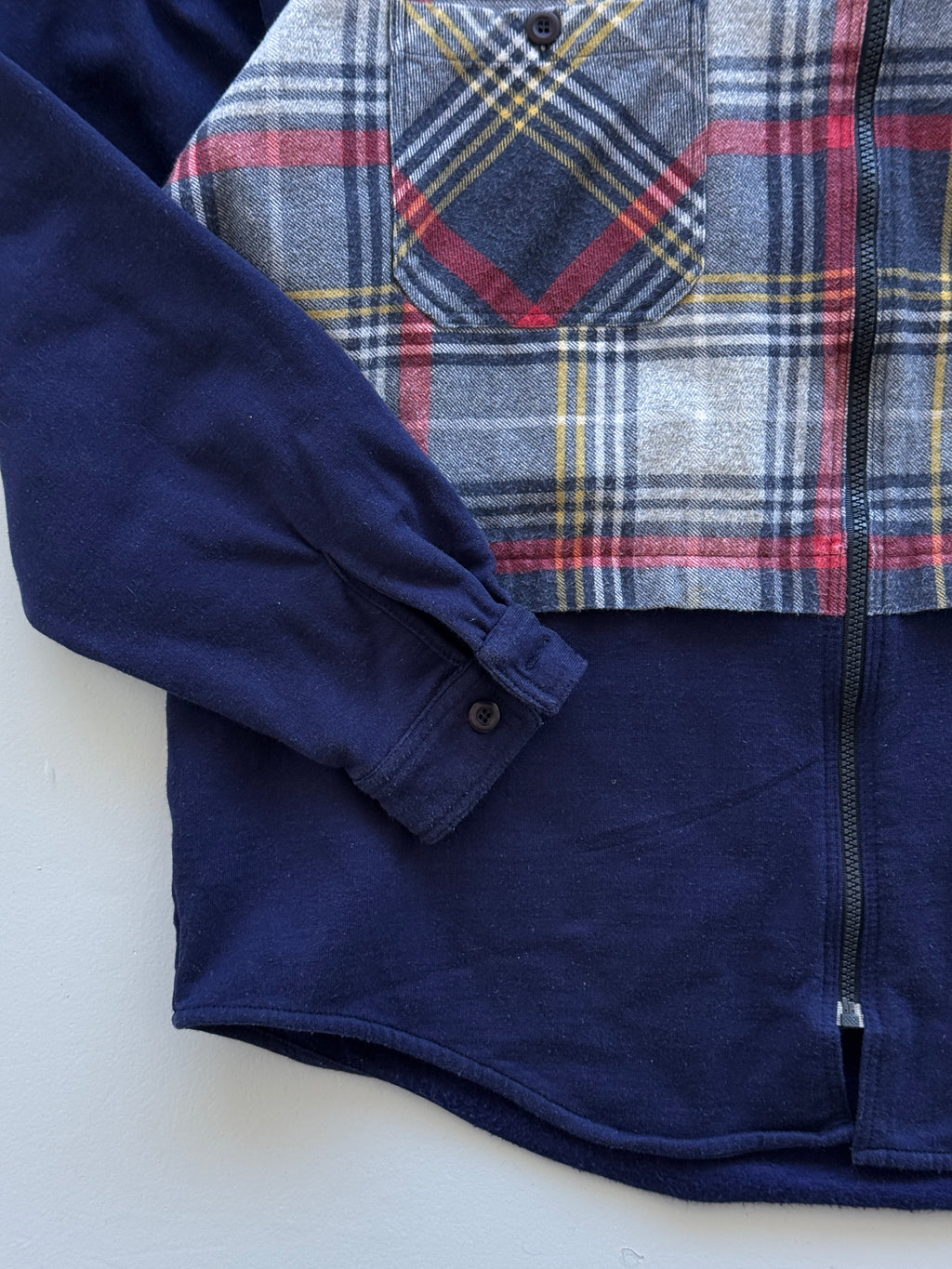 Navy Blue The Mix 90's Vintage Raver Chequered Shirt Hoodie - XL