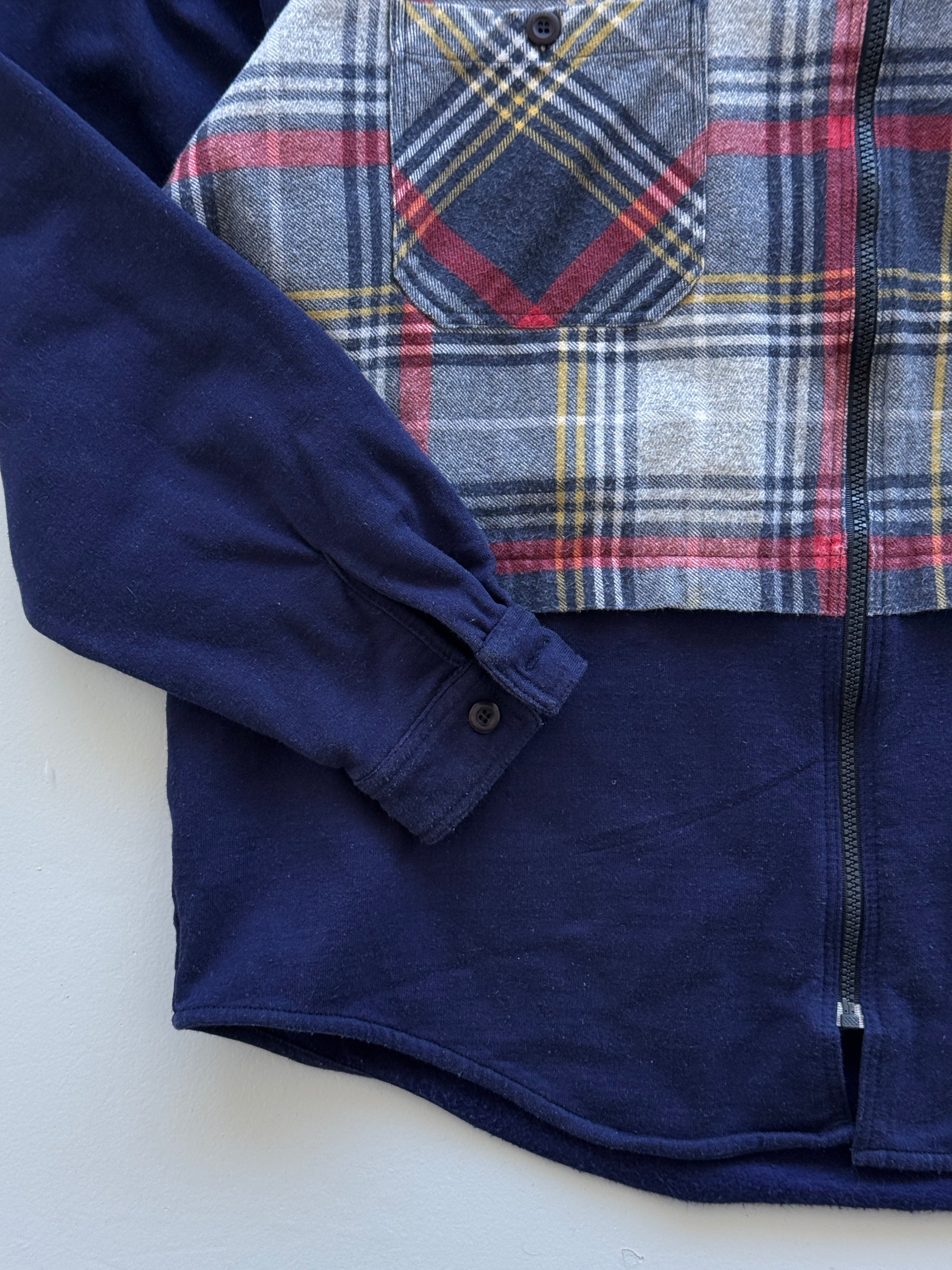 Navy Blue The Mix 90's Vintage Raver Chequered Shirt Hoodie - XL