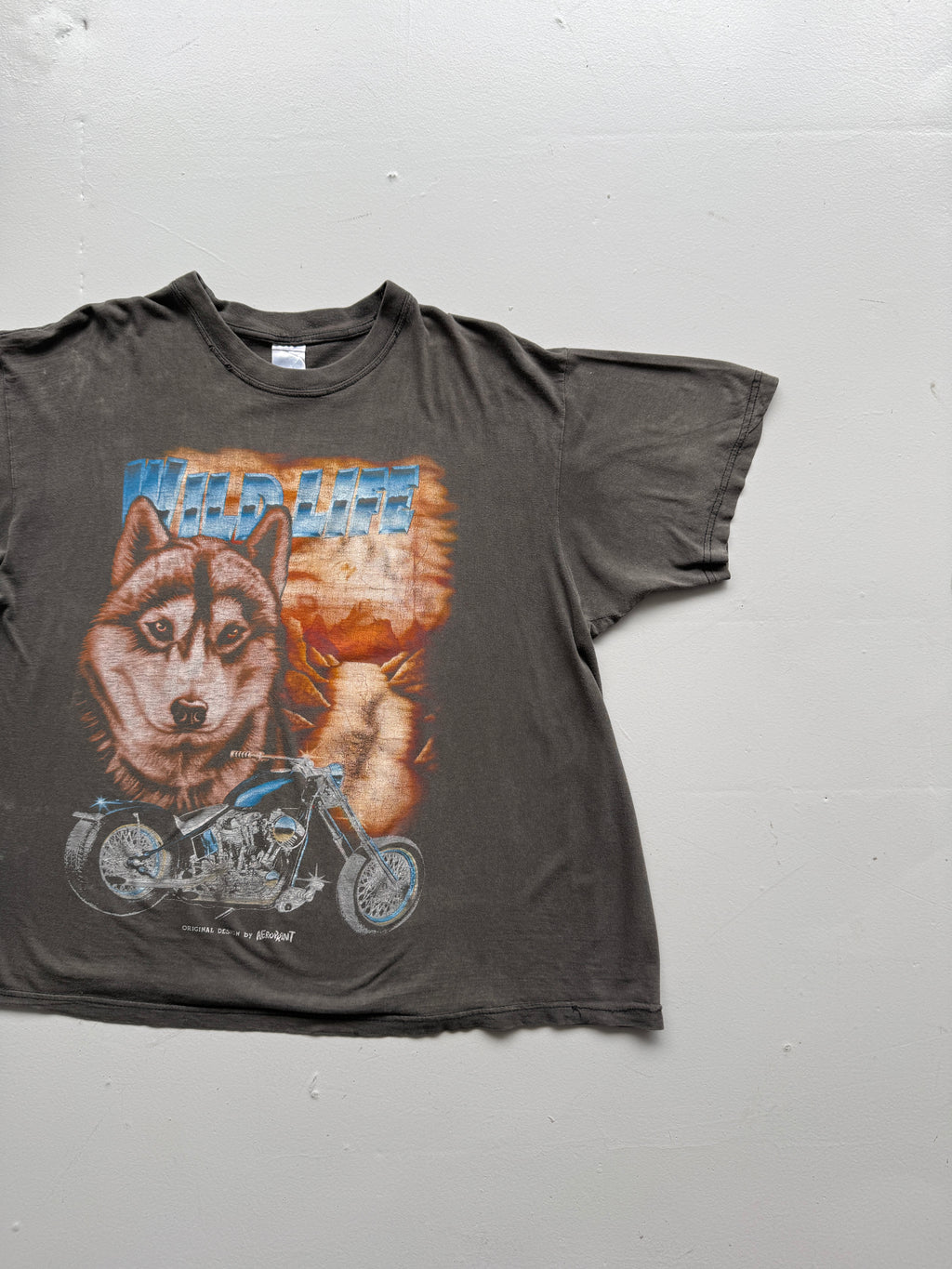 Faded Thrashed Wolf Wild Life Biker 90's Vintage Graphic T-Shirt - XL