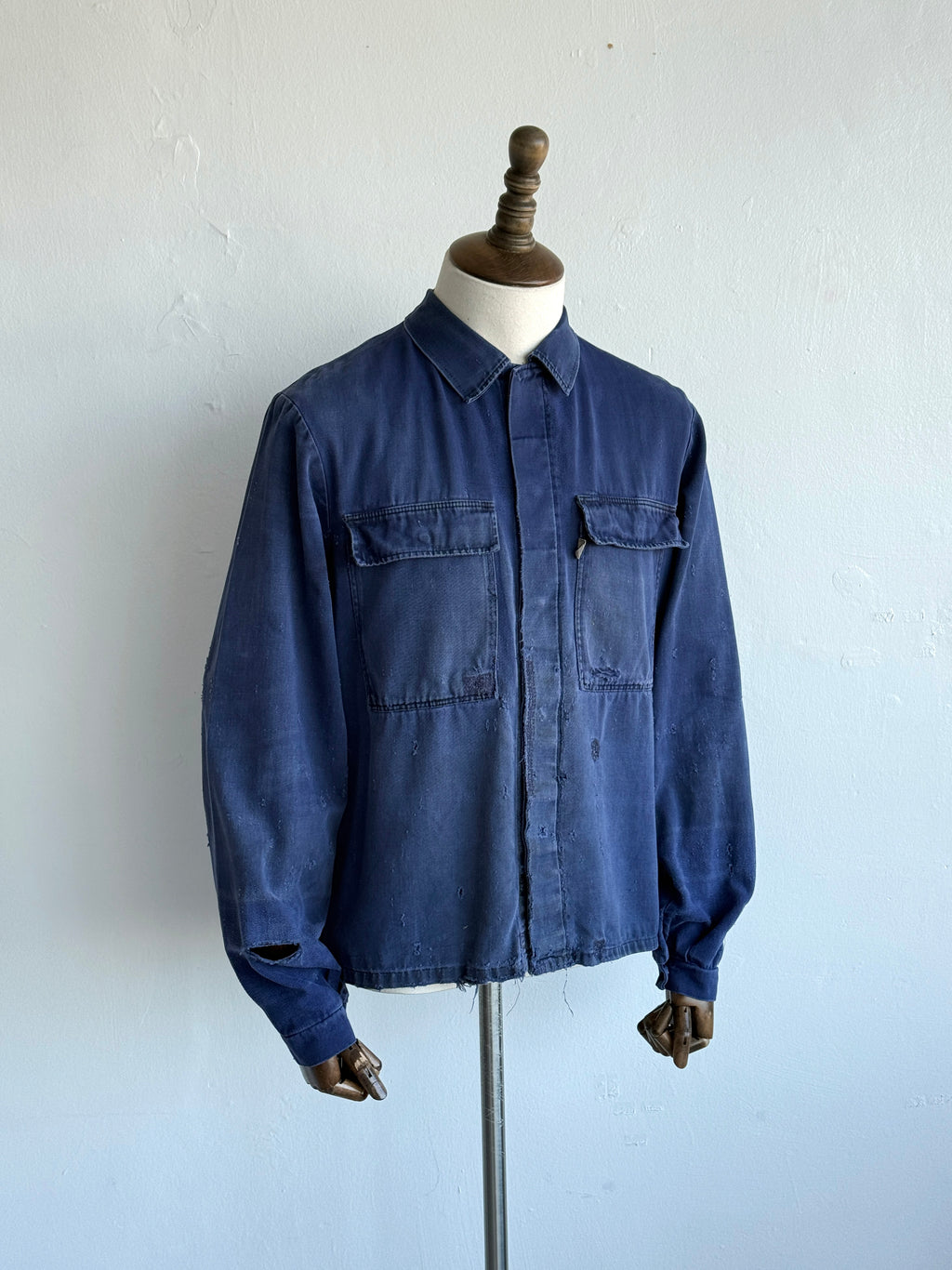 Thrashed Blue French 1970s Vintage Workwear Chore Jacket CH456 - Small