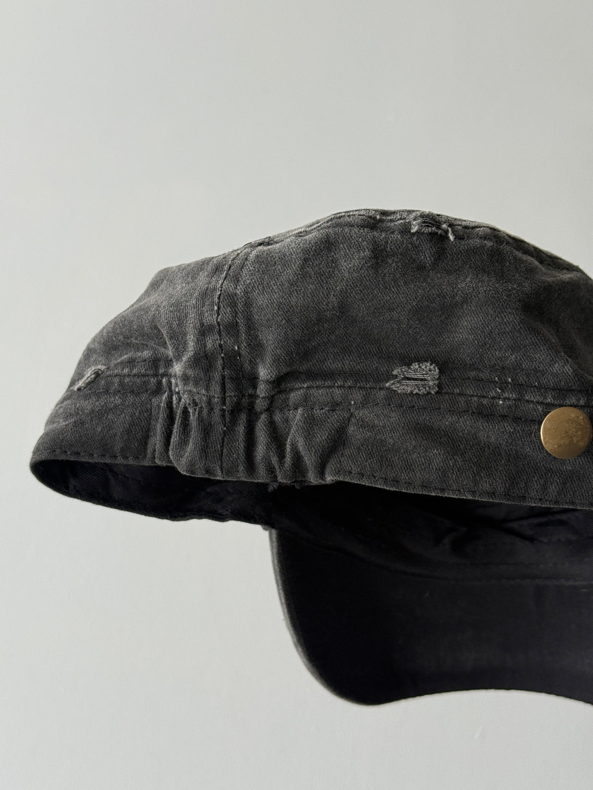 Charcoal Distressed Y2K Cadet Cap Military Style 00's Grunge Aesthetic