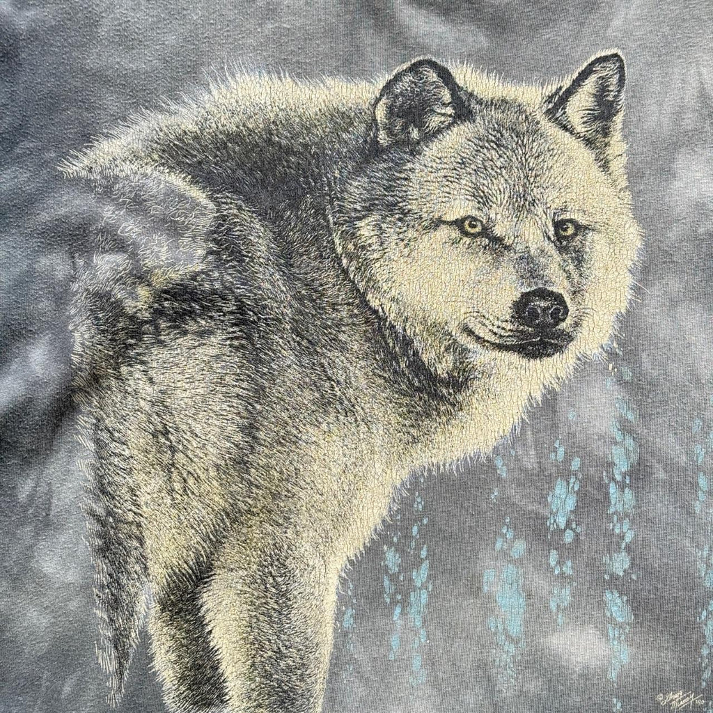 Faded Grey Wolf 90s Vintage Graphic T-Shirt - XL
