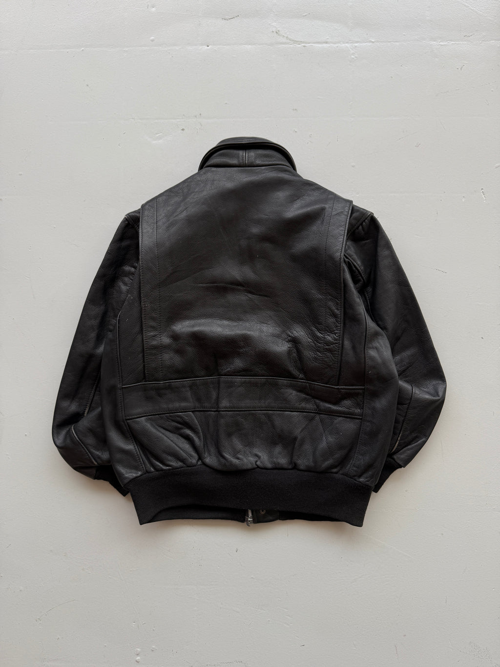 Black A2 Leather Vintage Aviation Bomber Jacket 003 - Medium