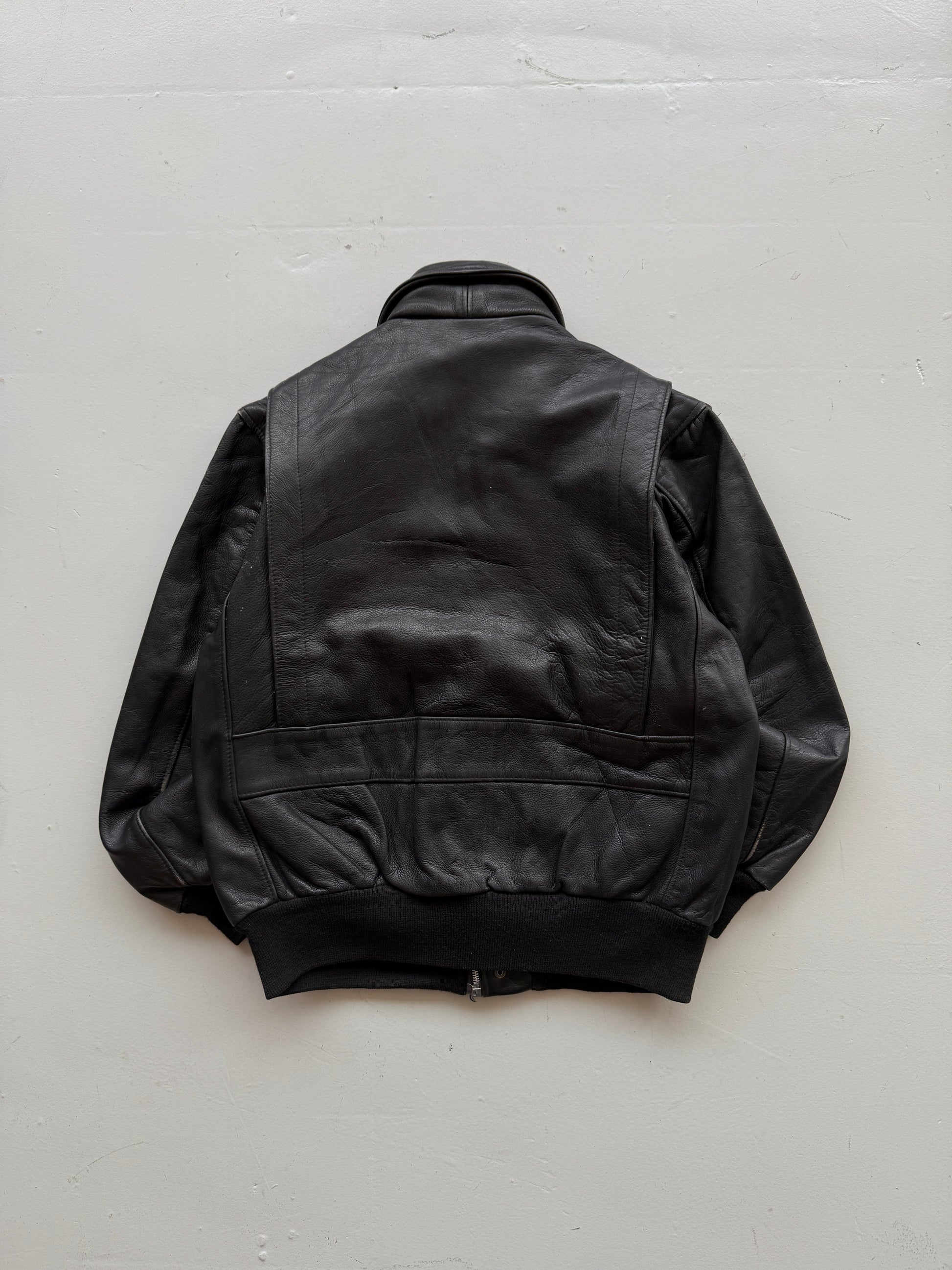 Black A2 Leather Vintage Aviation Bomber Jacket 003 - Medium