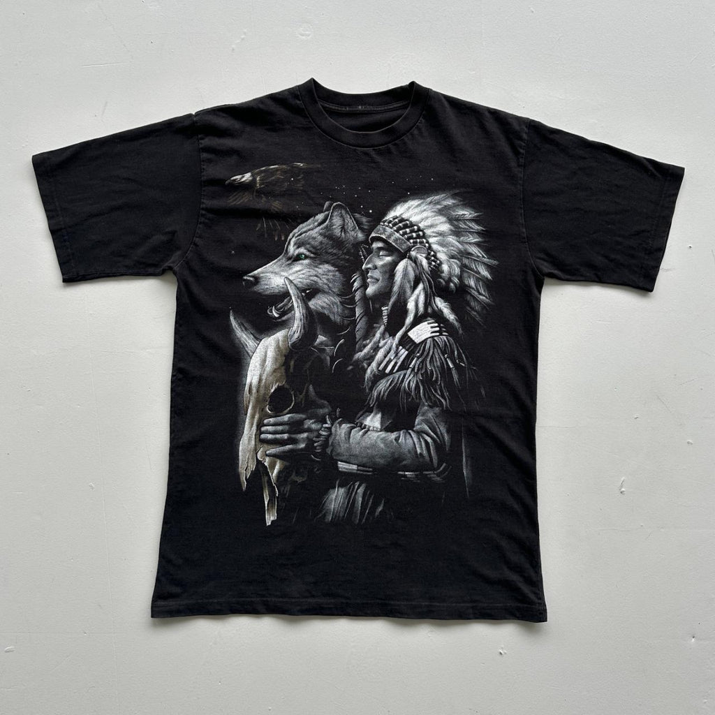 Black Native American / Wolfskin 90s Vintage T-shirt - Large