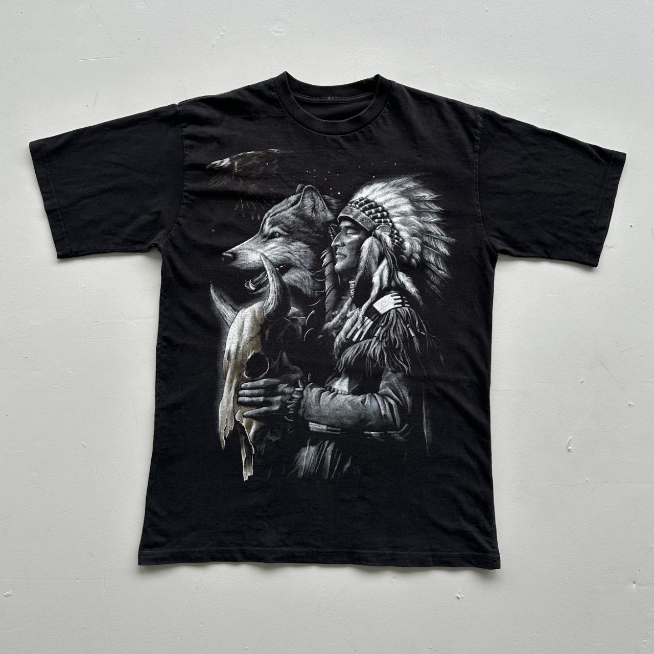 Black Native American / Wolfskin 90s Vintage T-shirt - Large