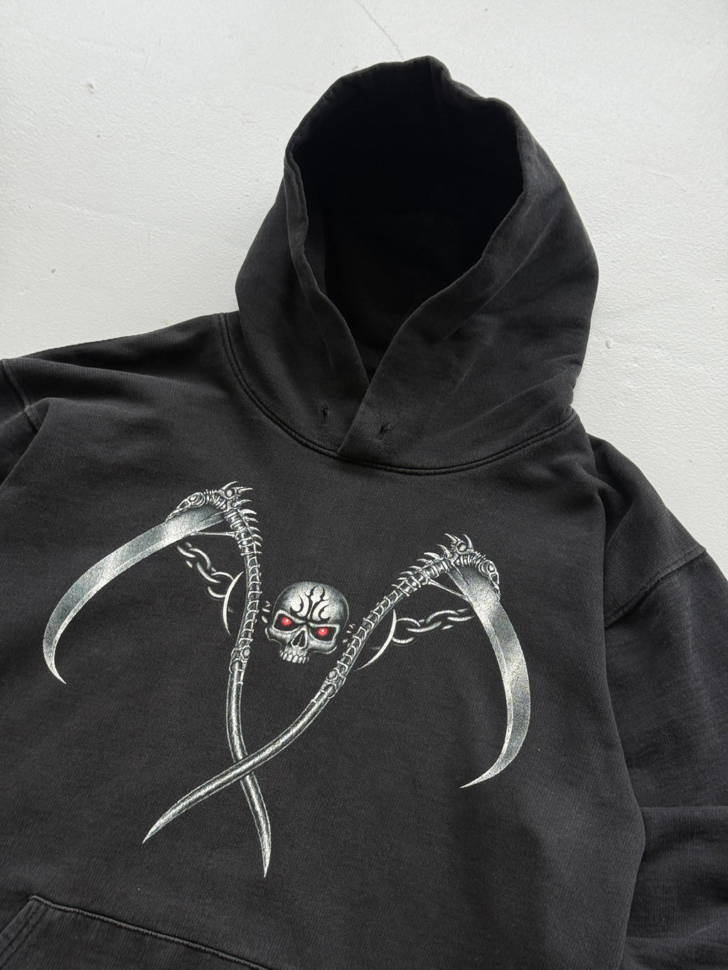 Rock Eagle Black Gothic Skull Scythe Y2K Vintage Hoodie - Small