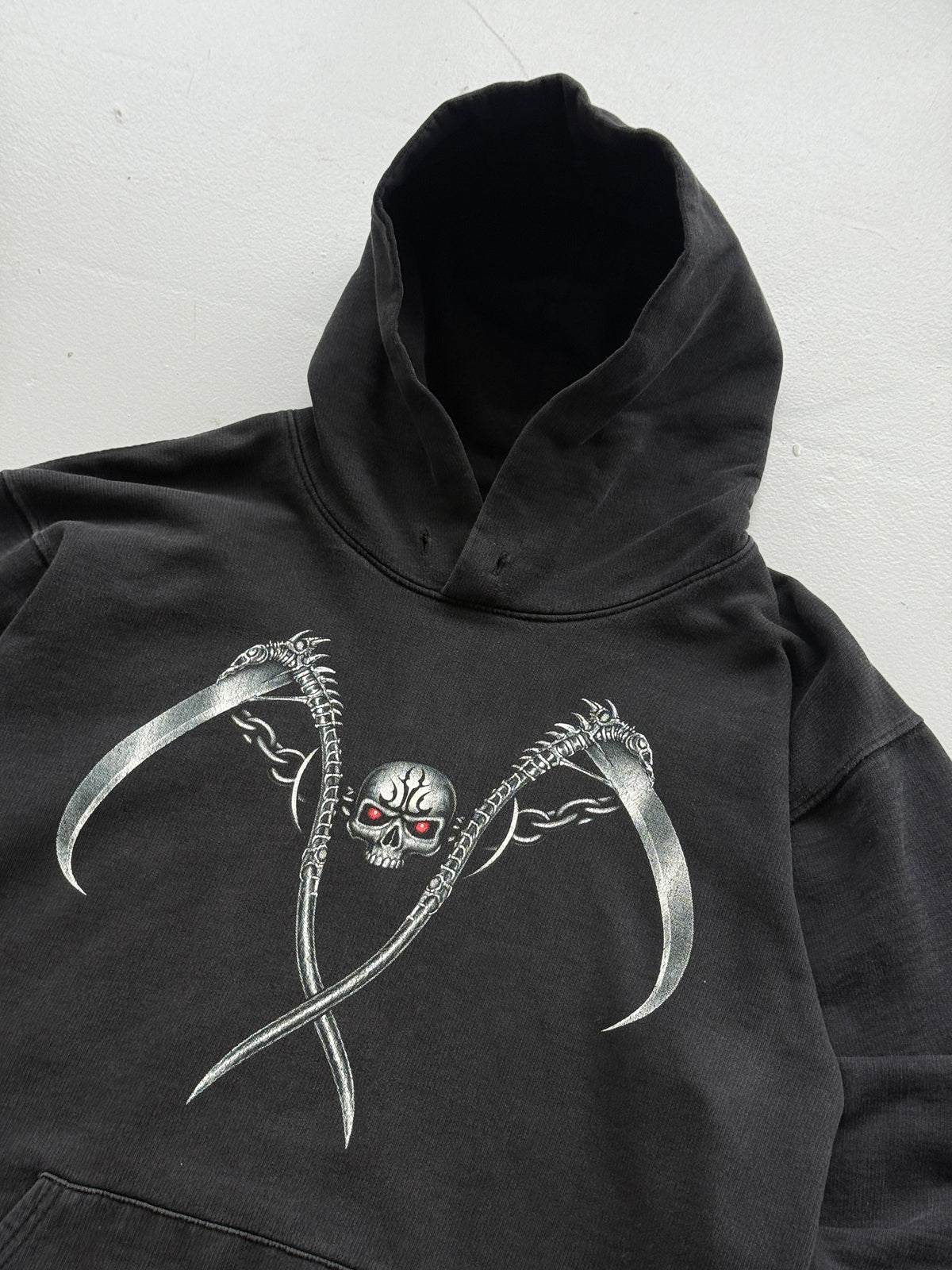 Rock Eagle Black Gothic Skull Scythe Y2K Vintage Hoodie - Small