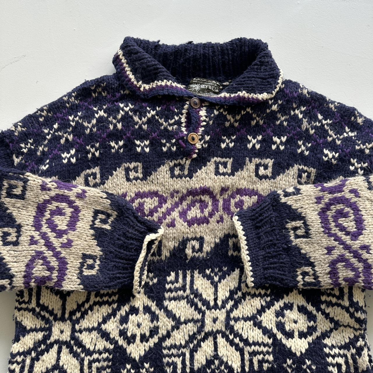 Purple Multicoloured 80s Vintage Rey Wear Woollen Ecuadorian Knit Wool Sweatshirt - 2XL
