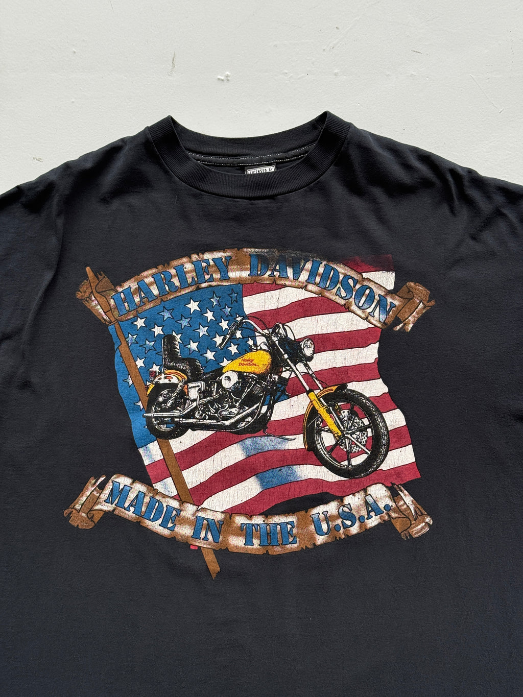 Black Harley Davidson 90's Vintage Graphic Over Dyed Biker T-Shirt - XL