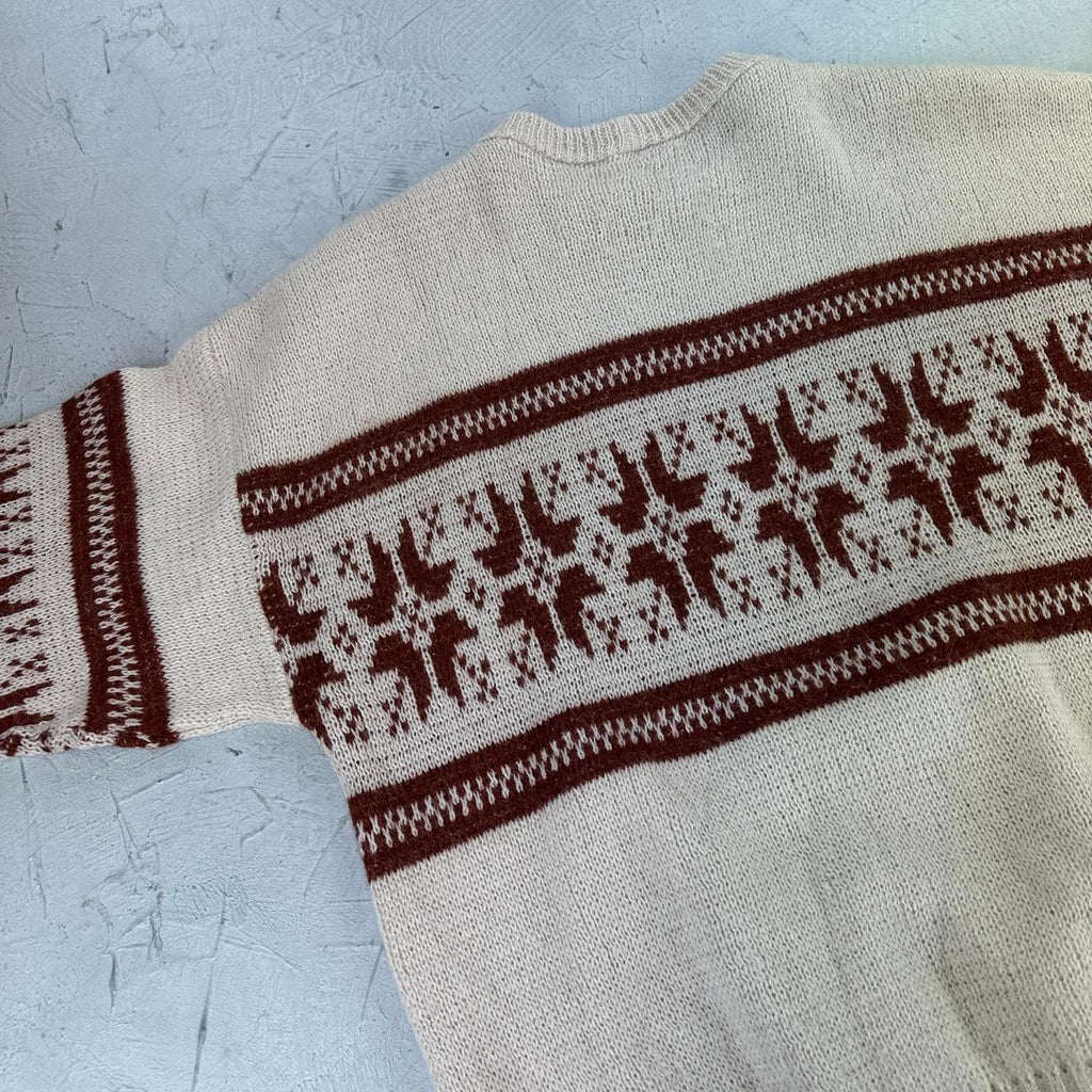 Cream / Auburn 90's Woollen Hand Knitted Sweatshirt - Large