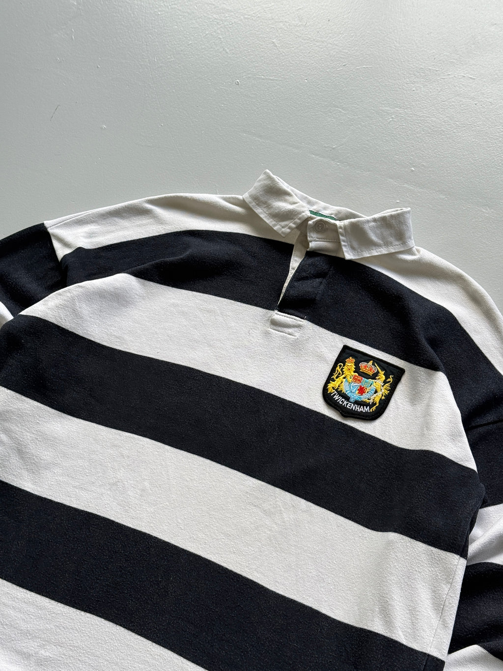 Navy Striped Twickenham 90's Vintage Long Sleeve Rugby Jersey Polo - Cropped XL