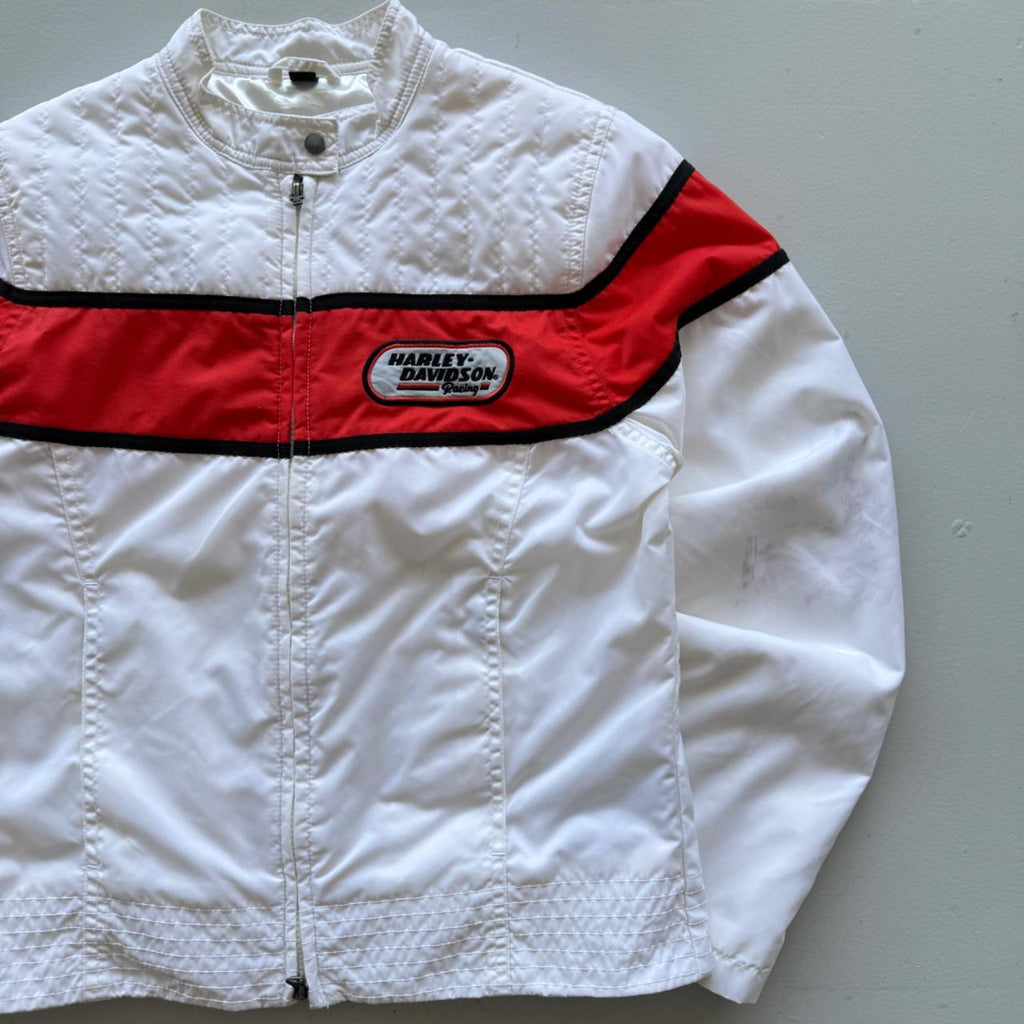 White and Red Harley Davidson 00's Y2K Track Jacket - Womens Medium