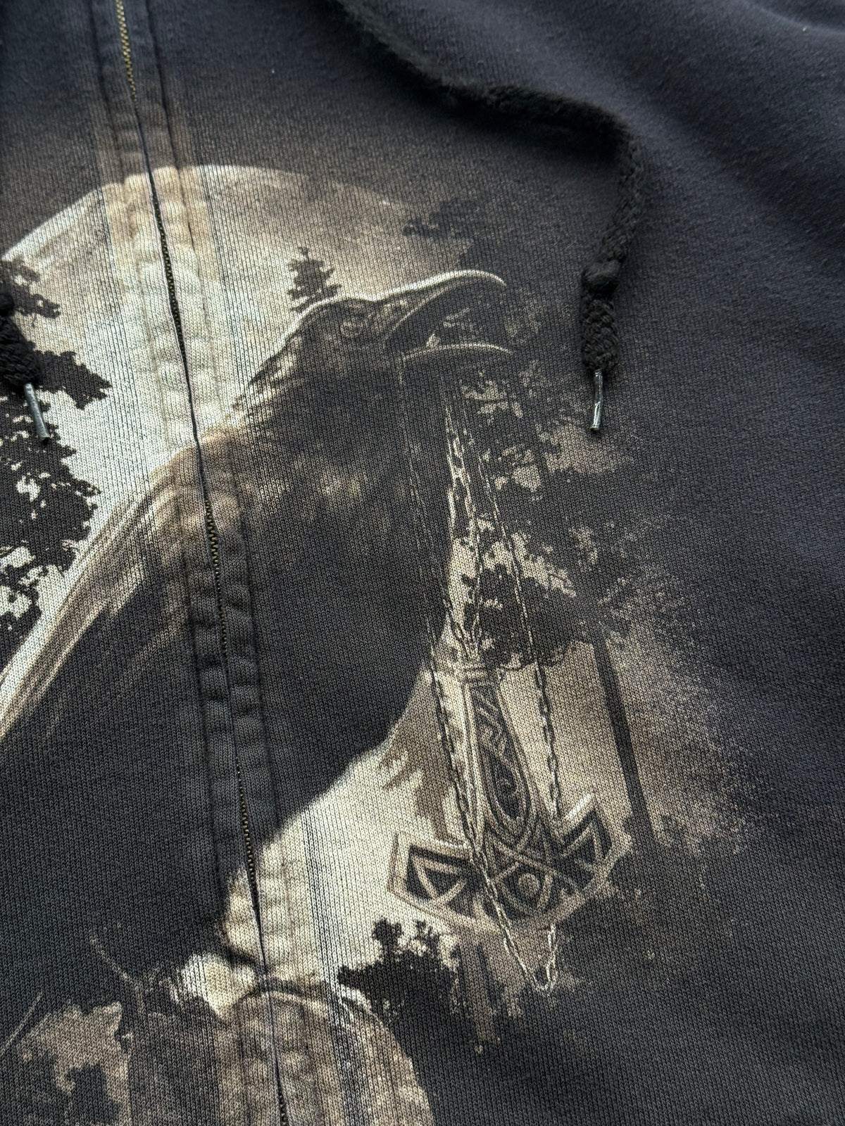 Black Gothic Raven Y2K Vintage Zip-Up Graphic Hoodie - XL
