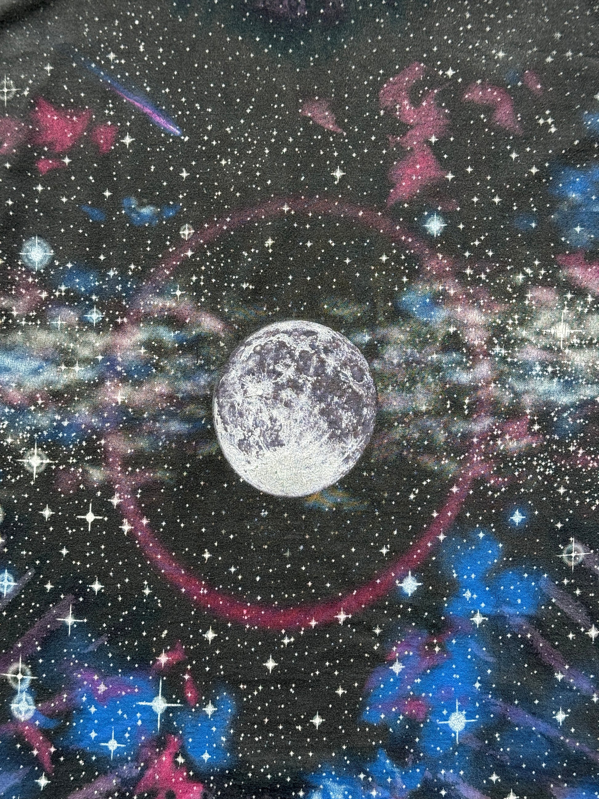 Black Galaxy Space Earth & Moon 90's Vintage All Over Print Single Stitch T-Shir