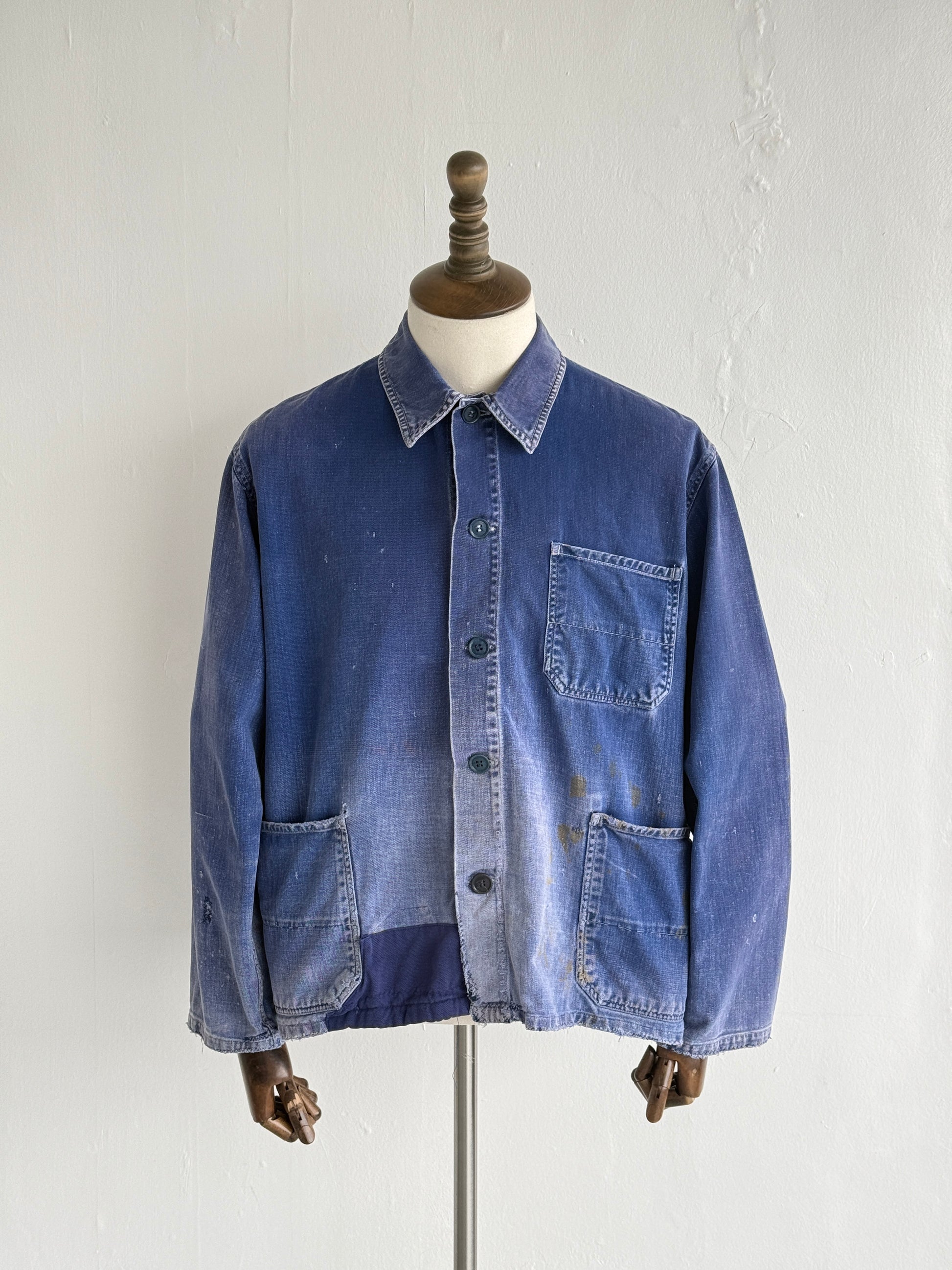 Thrashed Blue French 60's/70's Vintage Workwear Chore Jacket CH384 - Medium