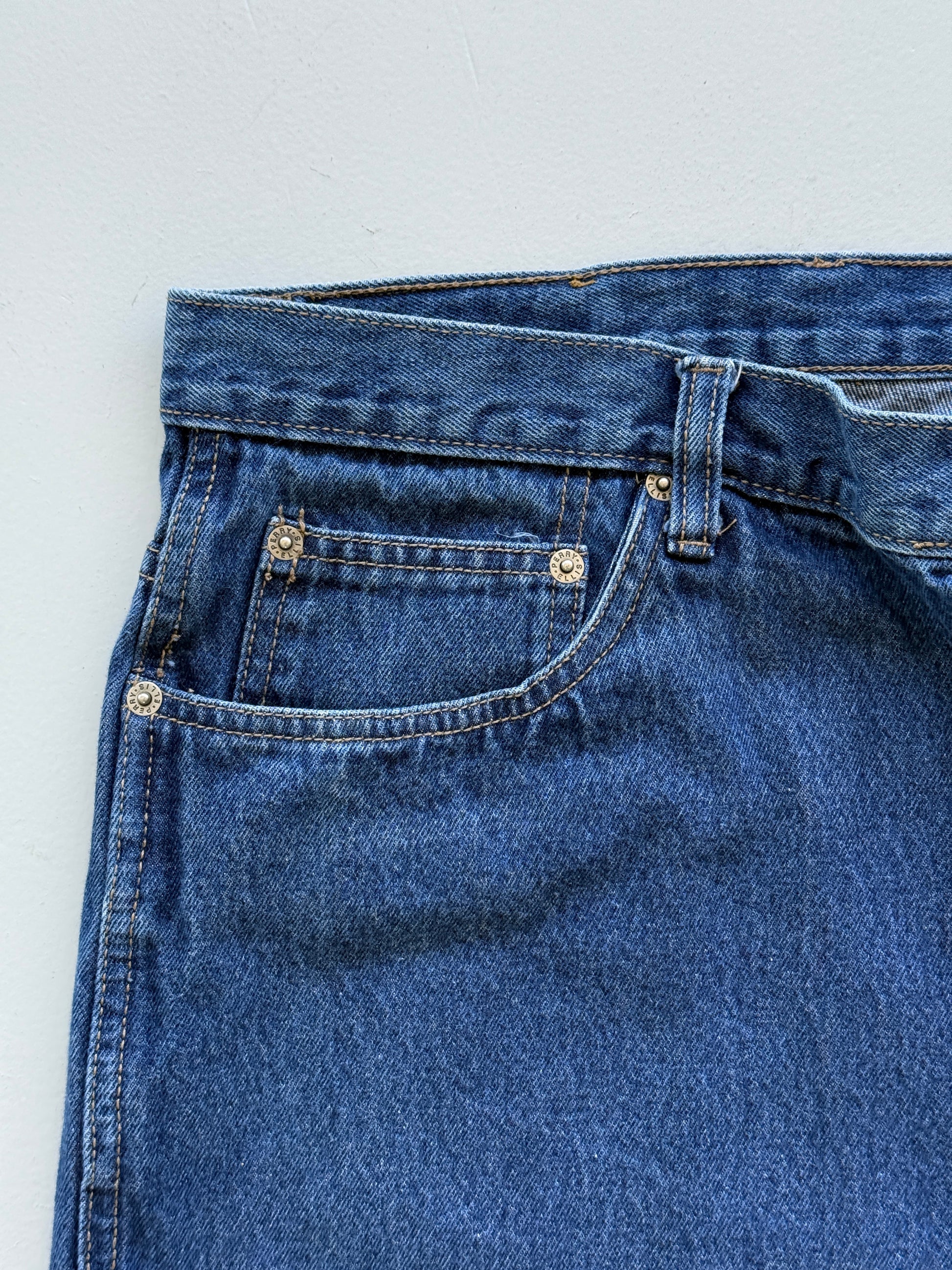 Mid Blue Perry Ellis 00's Vintage Baggy Hip Hop Denim Shorts - W40 x L11.5