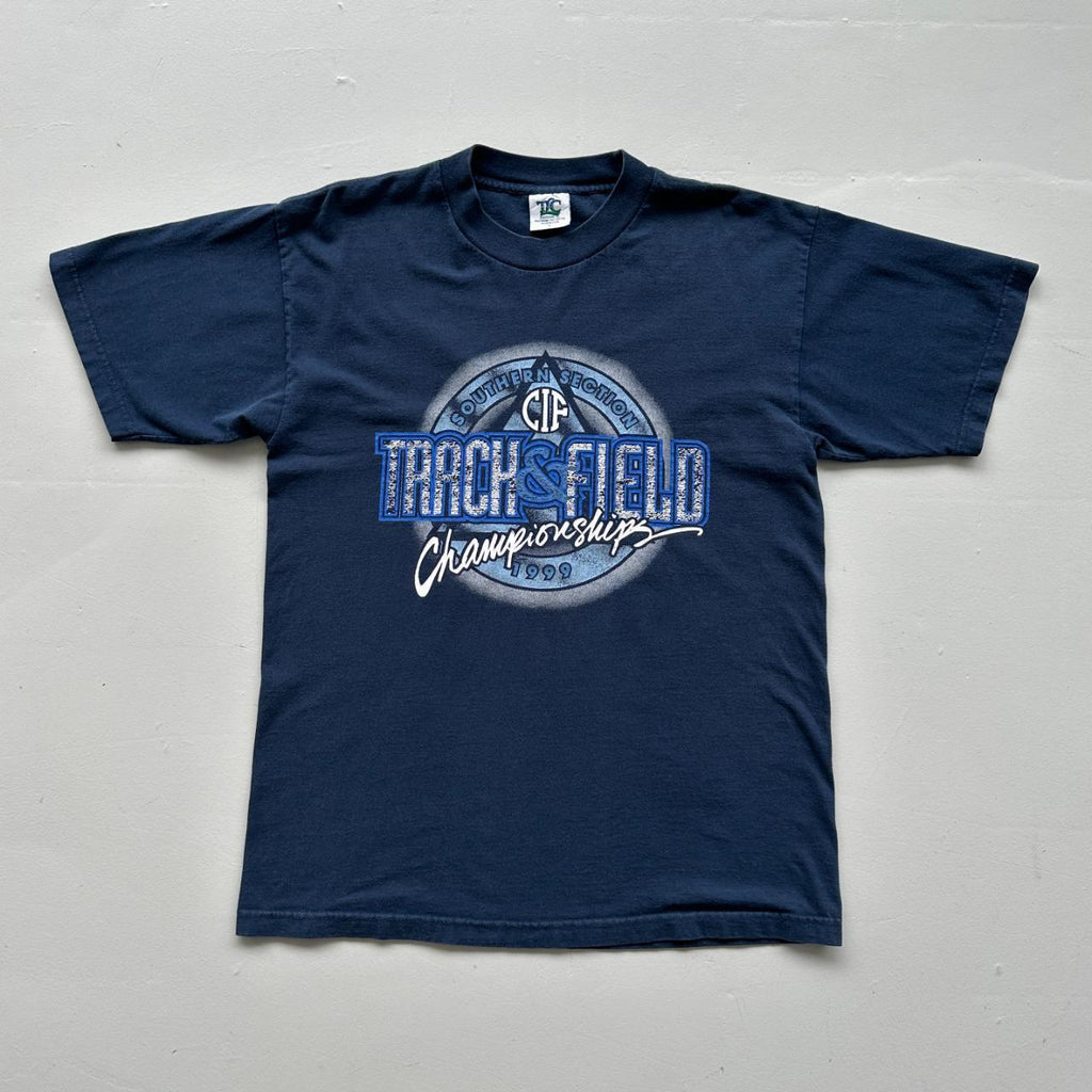 Navy Track and Field 90s Vintage T-shirt - Large