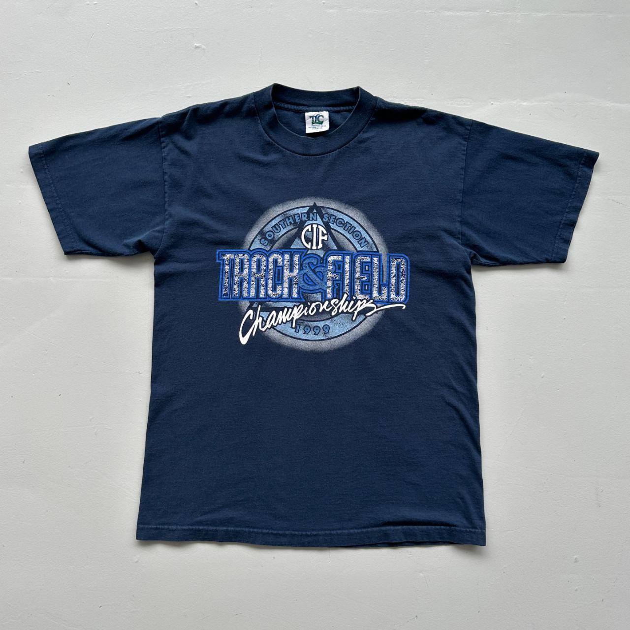 Navy Track and Field 90s Vintage T-shirt - Large