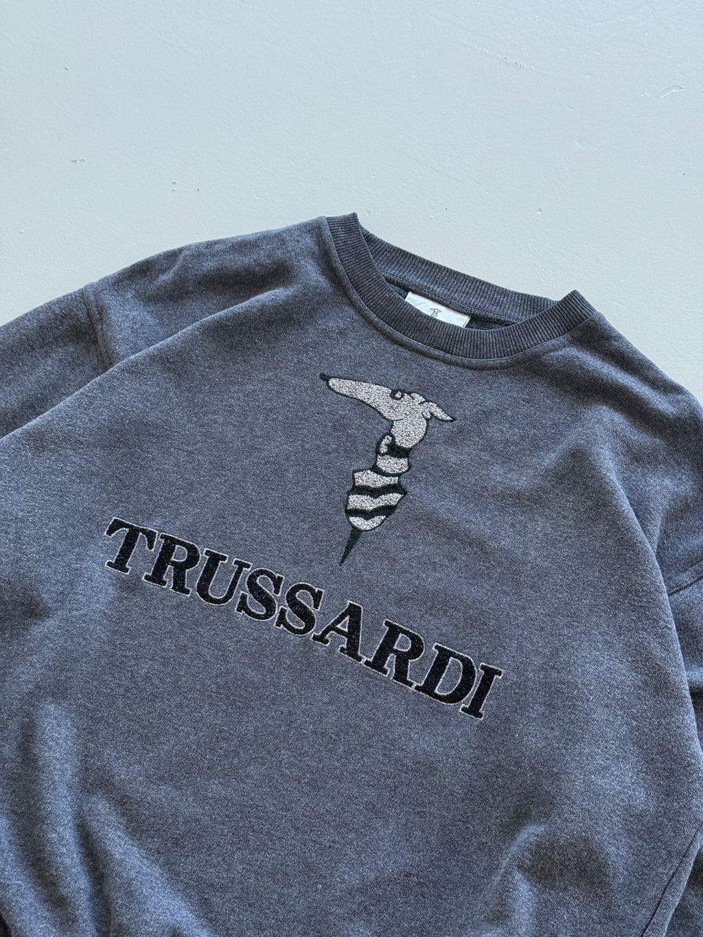 Grey Trussardi 90's Vintage Designer Italian Graphic Sweatshirt - Medium