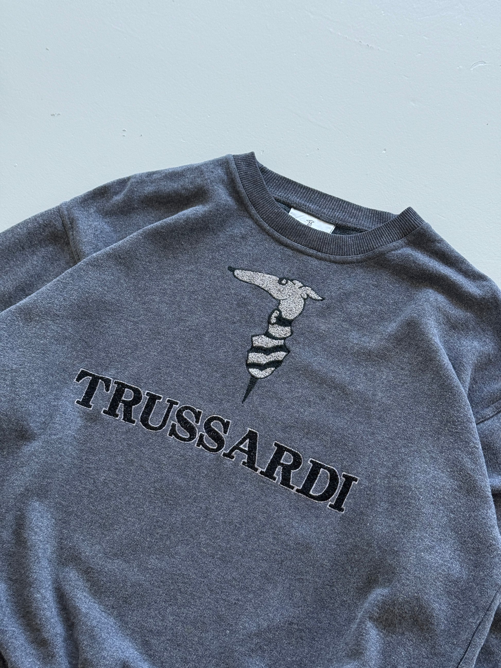 Grey Trussardi 90's Vintage Designer Italian Graphic Sweatshirt - Medium