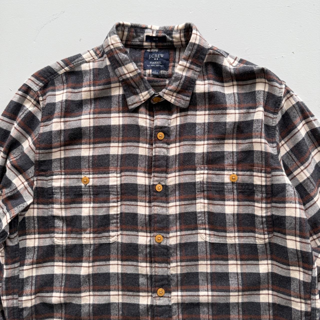 Brown and Cream Checkered J.Crew 90s Vintage Flannel Shirt - Medium