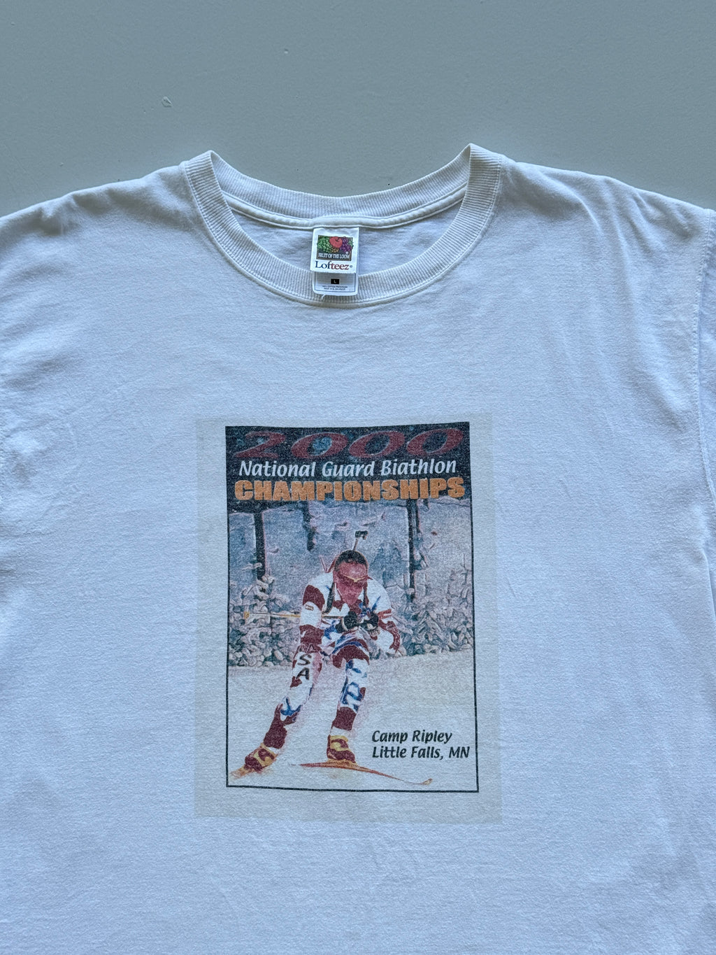 White Ski Biathlon Champion 00's Vintage Graphic T-Shirt - Large