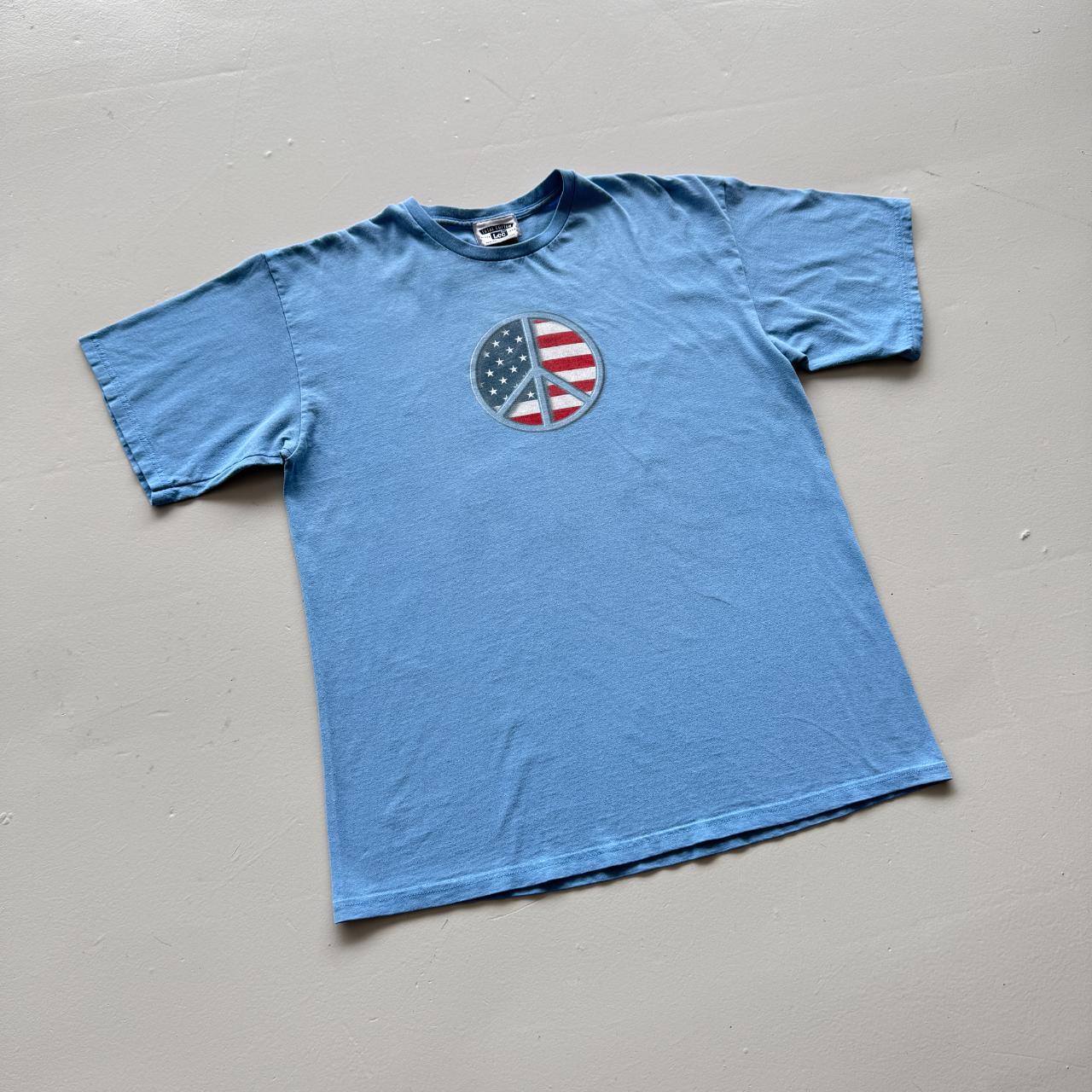 Blue Peace Symbol Vintage 90s T-shirt - Large