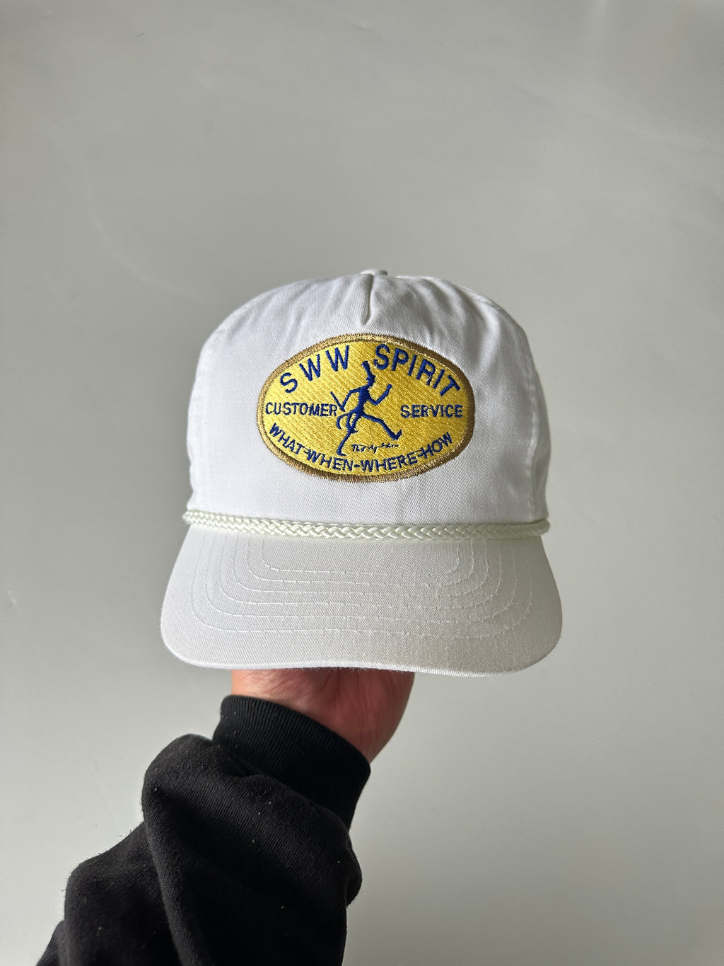 White SWW Spirit Customer Service 90's Vintage SnapBack Trucker Cap