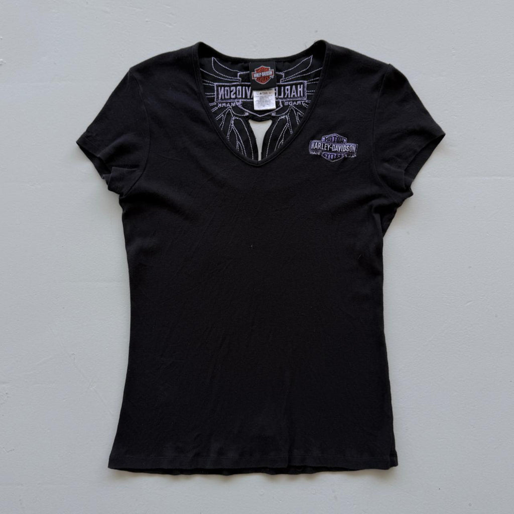 Black Harley Davidson 00's Y2K T-Shirt - Womens Medium