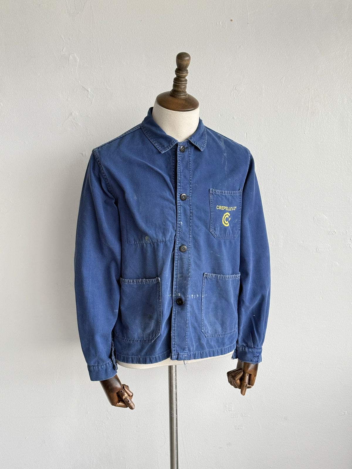 Thrashed Blue French 50s/60s Vintage Workwear Chore Jacket CH526 - Small