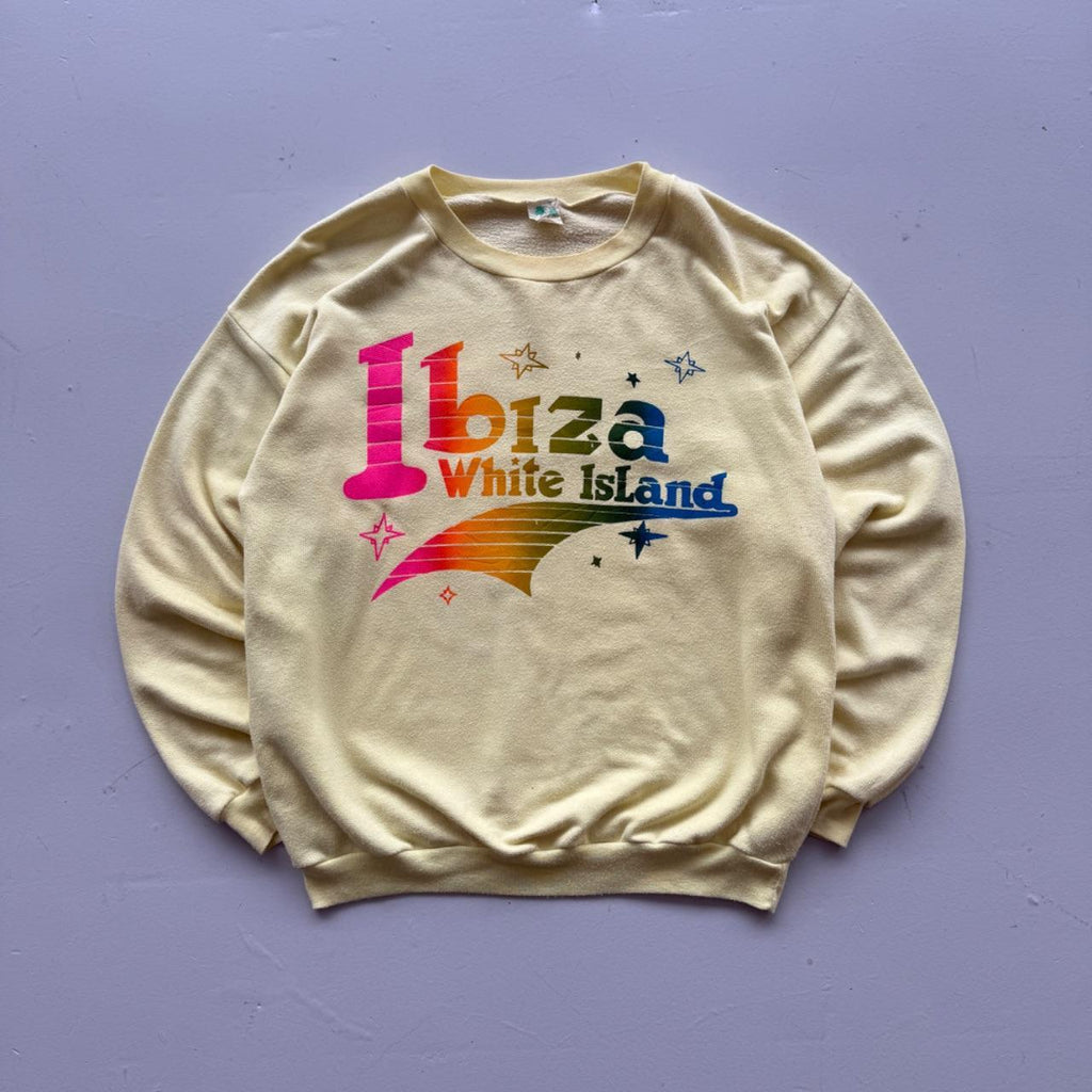 Faded Yellow Ibiza 'White Island' 90’s Vintage Graphic Sweatshirt - Small