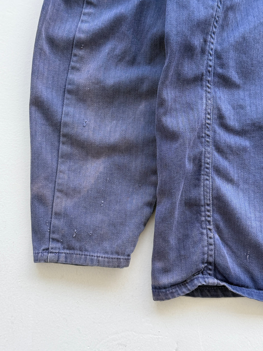 Thrashed Blue Herringbone French Vintage Workwear Chore Jacket CH363 - Large